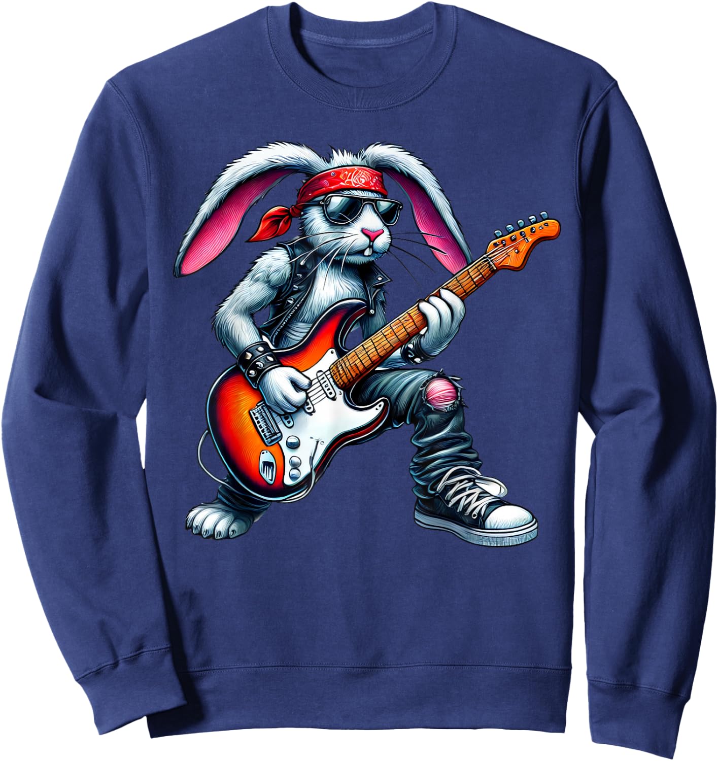 Cute Punk Rabbit, Rock'n Roll Goth, Guitar Kids Rock Star Sweatshirt - Sweatshirt | Navy