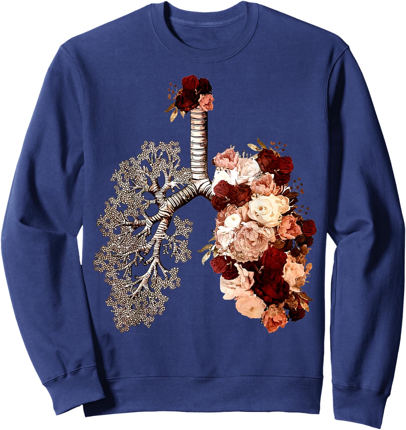 Anatomical Lungs And Bloom Roses Floral Sweatshirt - Sweatshirt | Navy