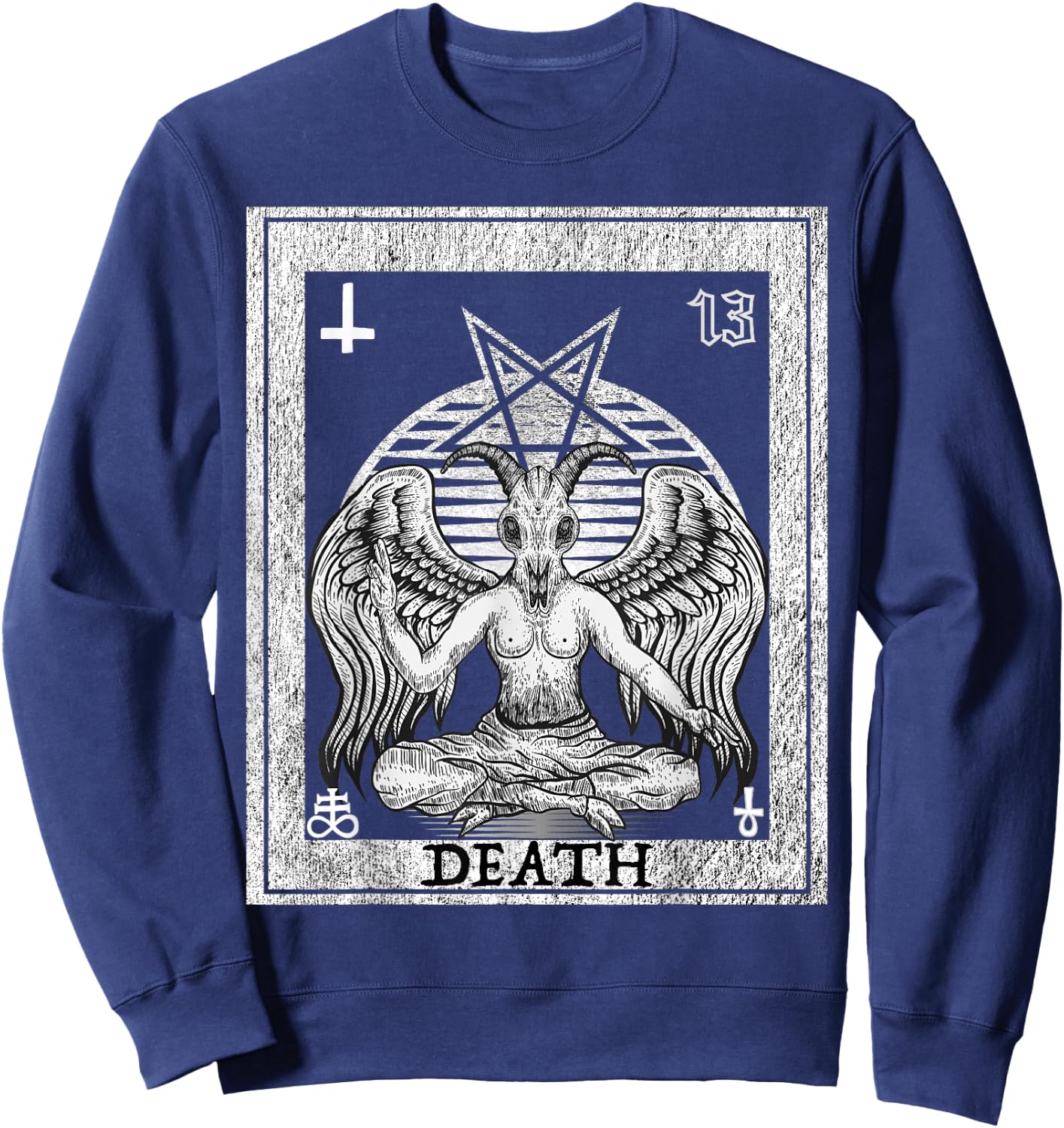 Death Occult Satan Goat Head Tarot Card Unholy Horror Sweatshirt - Sweatshirt | Navy