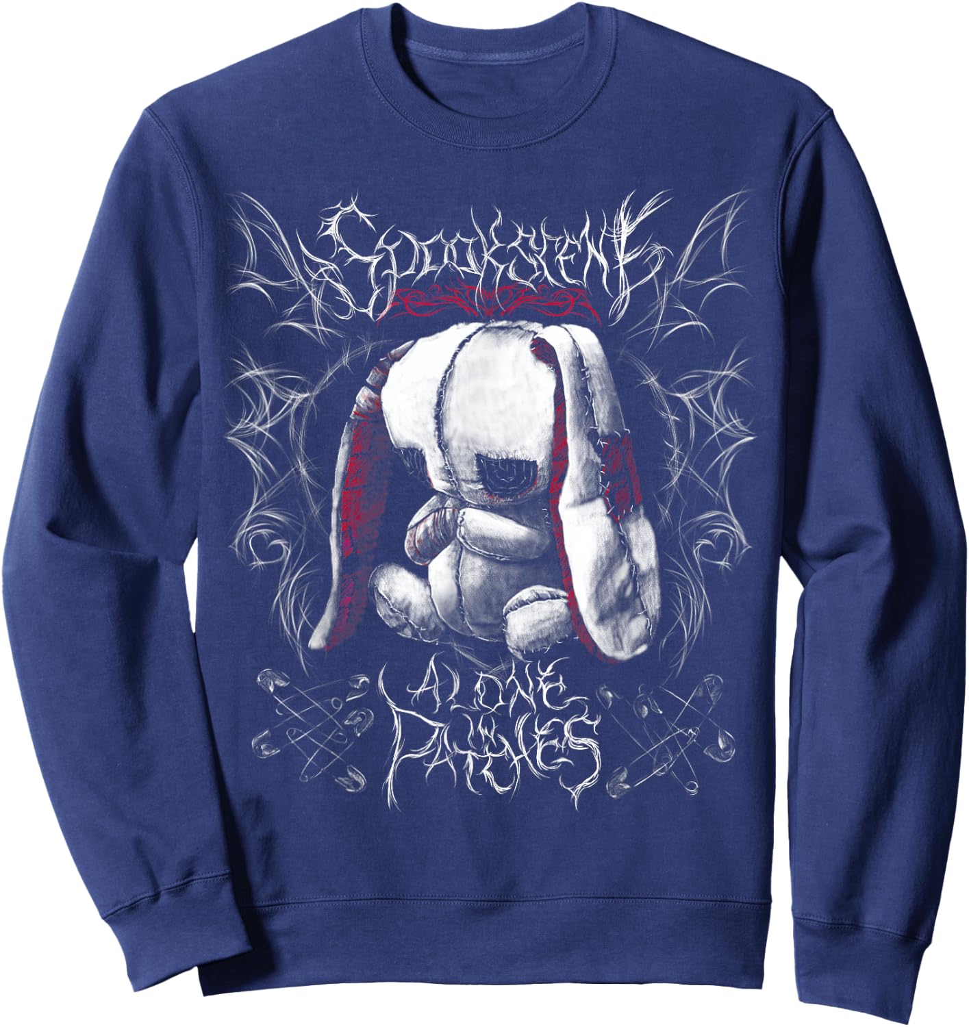 Spookscene "Alone In Patches" Emo Bunny Voodoo Doll Alt Goth Sweatshirt - Sweatshirt | Navy