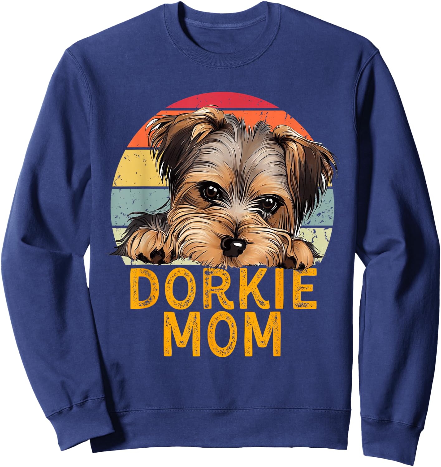Dorkie Mom Retro Vintage Sunset Puppy Pet Dog Lover Sweatshirt - Sweatshirt | Navy