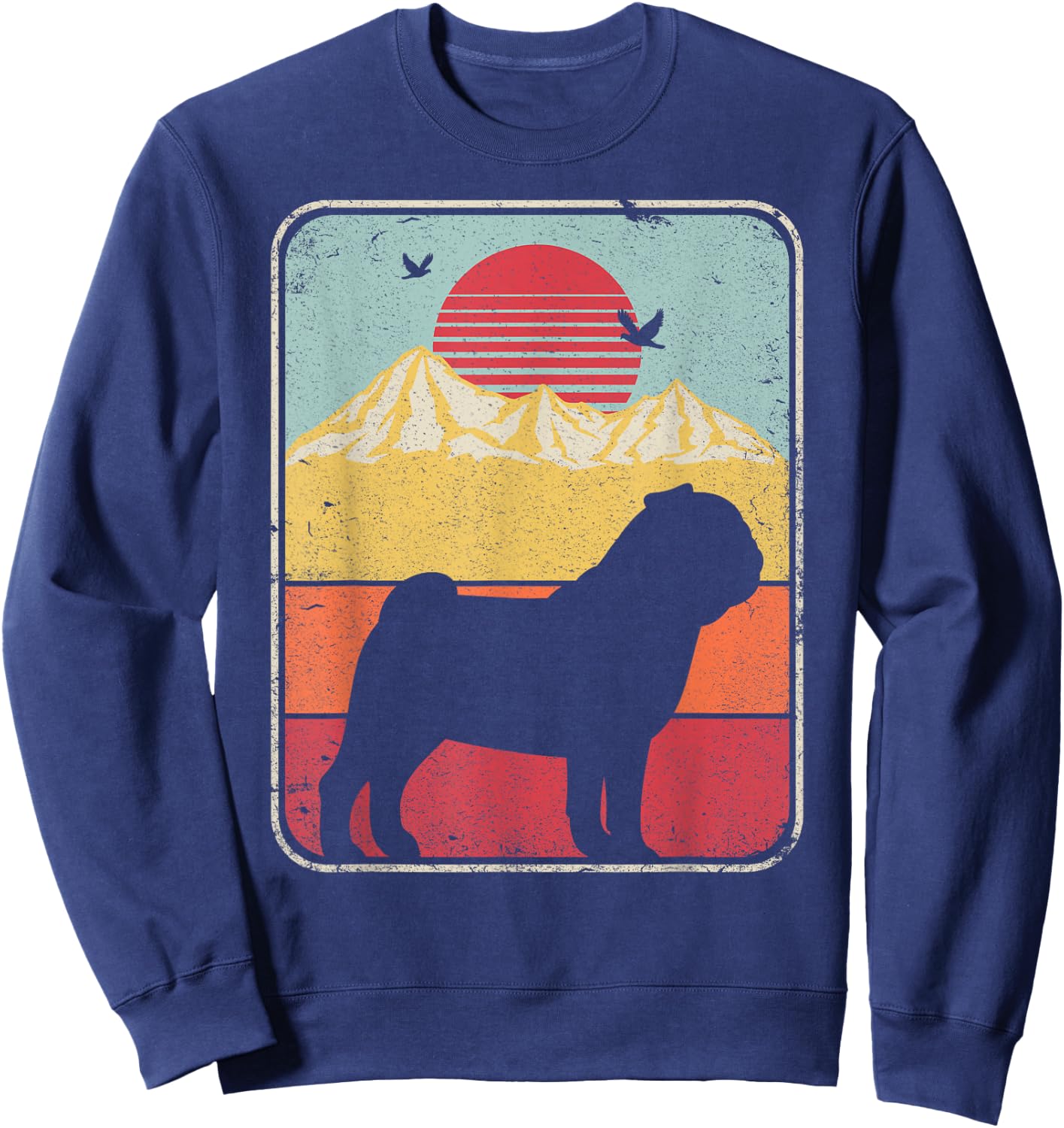 Pug Shirt. Retro Style Sweatshirt - Sweatshirt | Navy