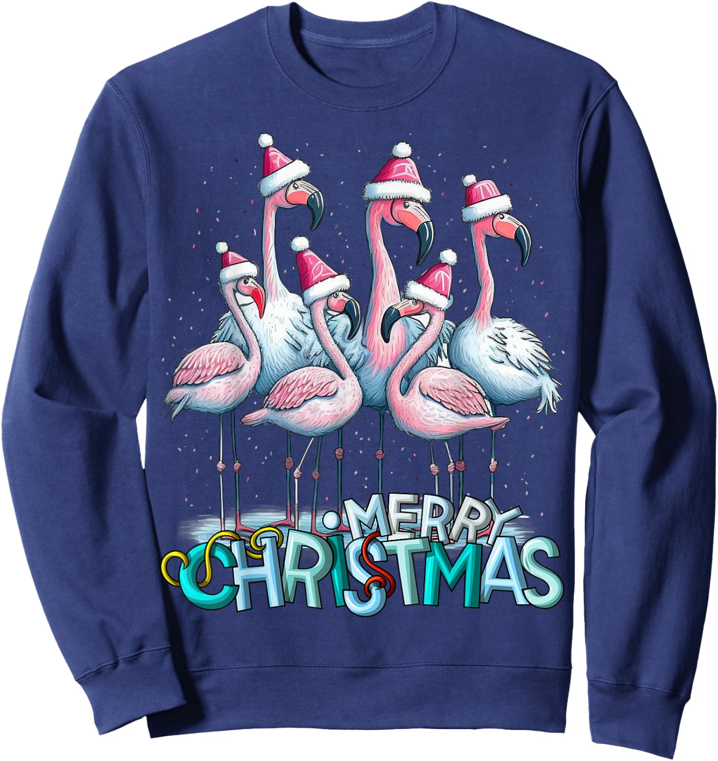 Merry Christmas Flamingo Squad Tropical Style Sweatshirt - Sweatshirt | Navy
