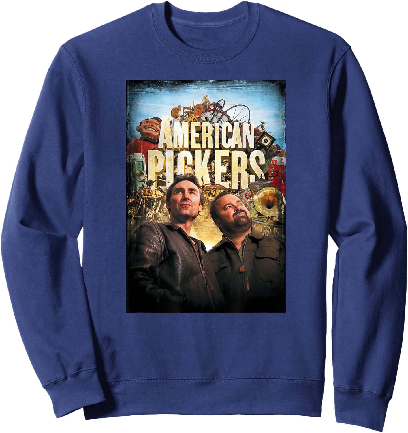 HISTORY American Pickers Distressed Adult Black Modern Letter Print Short Sleeve Sweatshirt - Sweatshirt | Navy