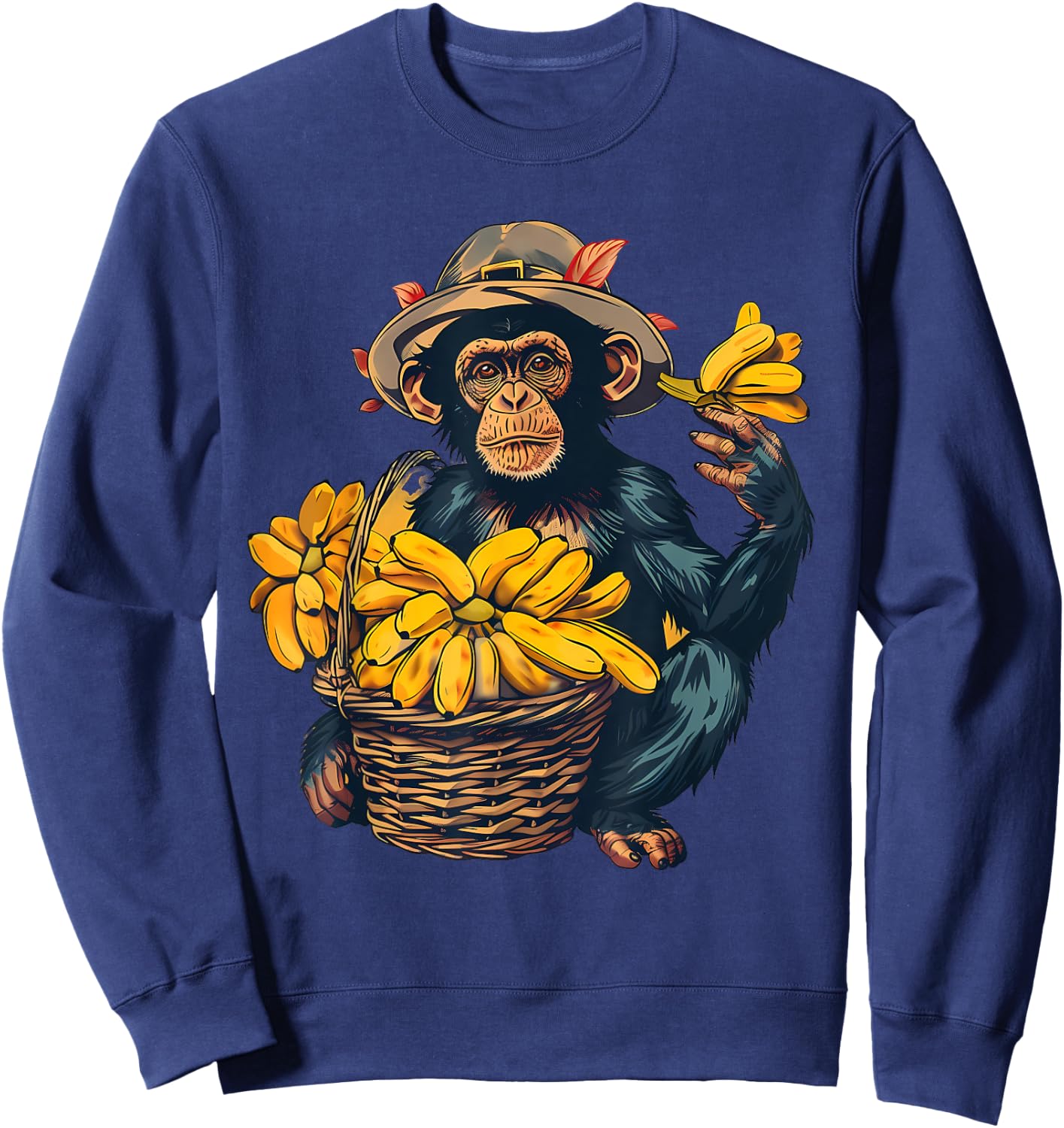 Banana Monkey Farmer Drawing Artwork Banana Fruit Sweatshirt - Sweatshirt | Navy