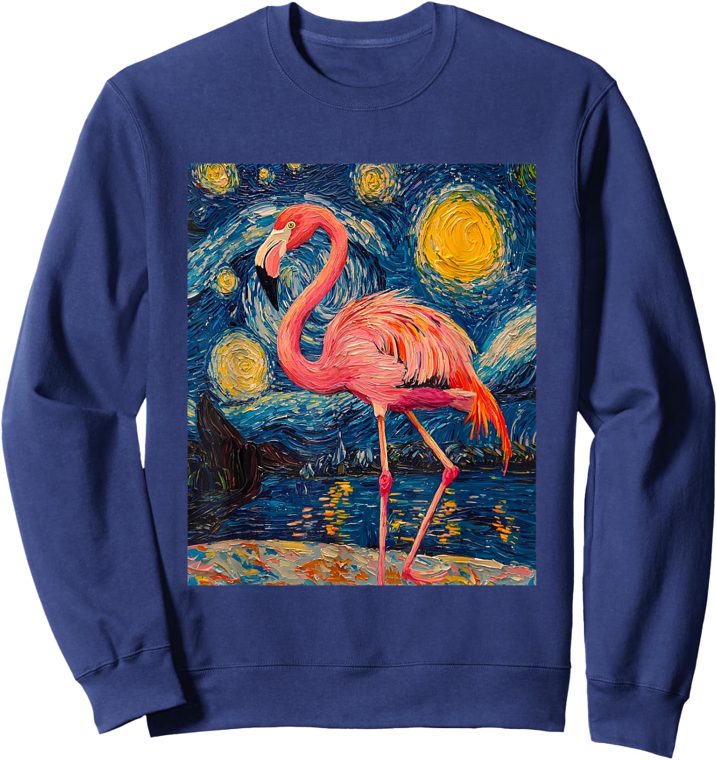 Cute Flamingo - Van Gogh Style - Starry Night Sweatshirt - Sweatshirt | Navy