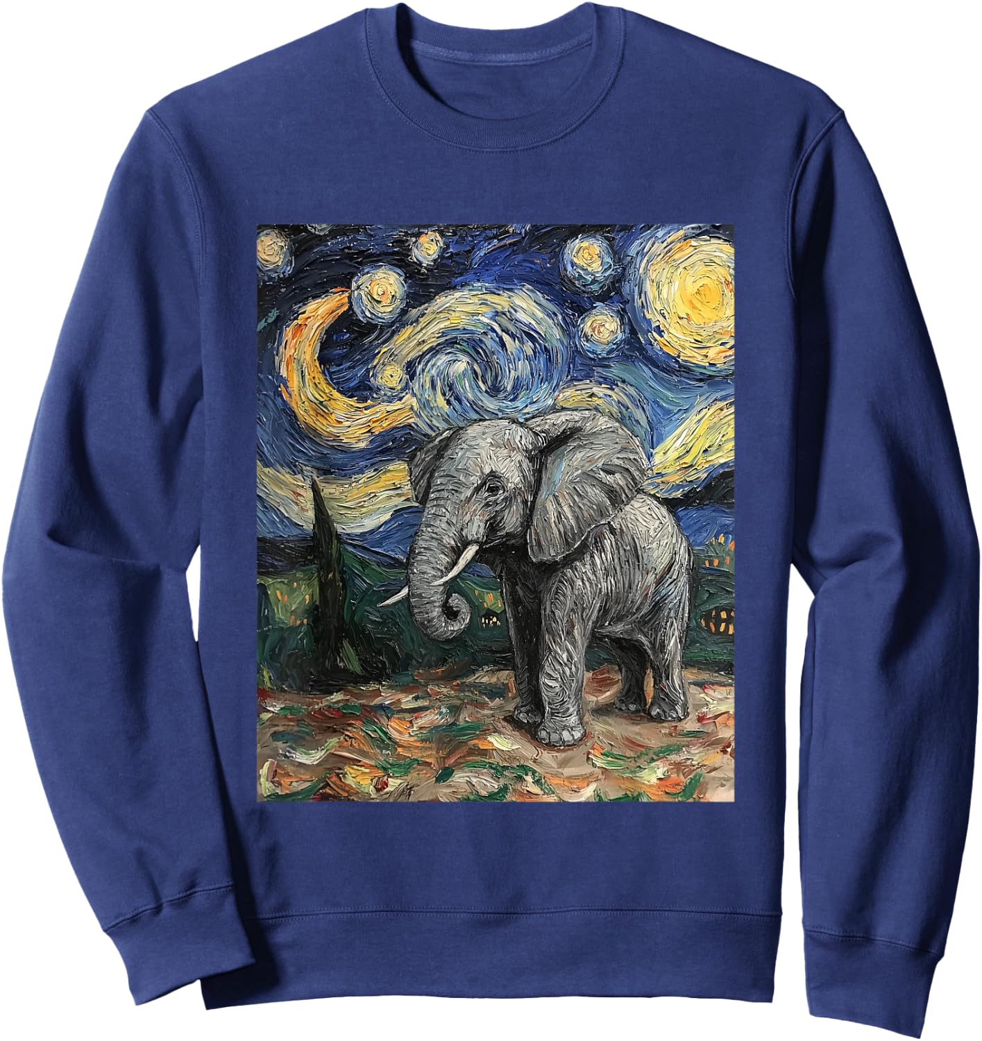 Cute Elephant Africa - Van Gogh Style - Starry Night Sweatshirt - Sweatshirt | Navy