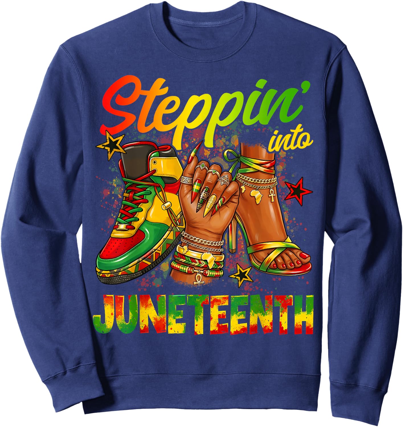 Steppin Into Juneteenth Afro Style Women Girl Sweatshirt - Sweatshirt | Navy