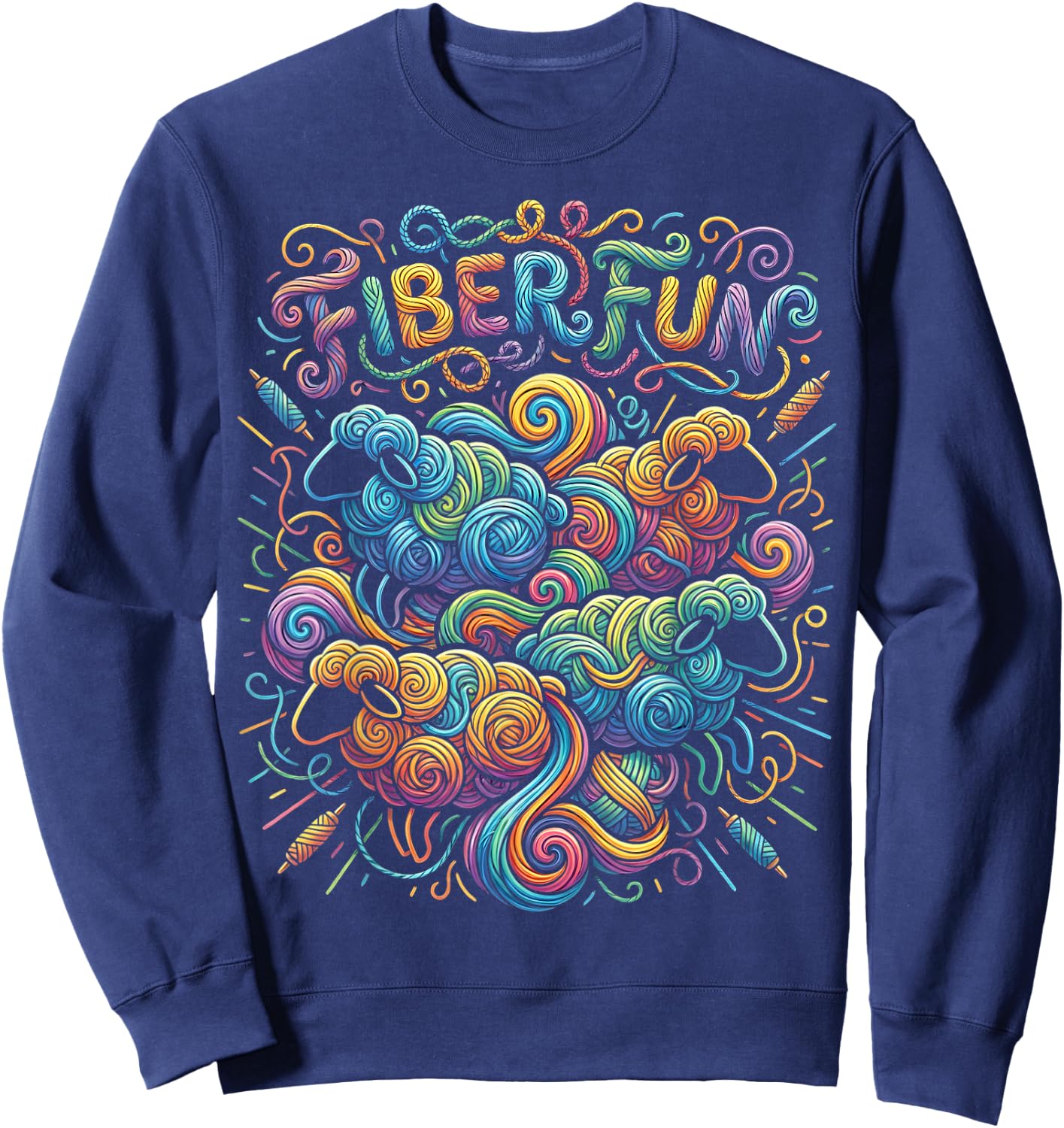 Fiber Fun Sheep Yarn Spinning Wool Crafting & Fiber Art Sweatshirt - Sweatshirt | Navy