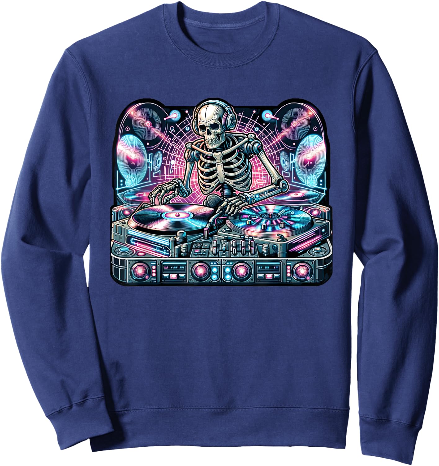 Cyberpunk Music DJ Robotic Skeleton Streetwear Spin Master Sweatshirt - Sweatshirt | Navy