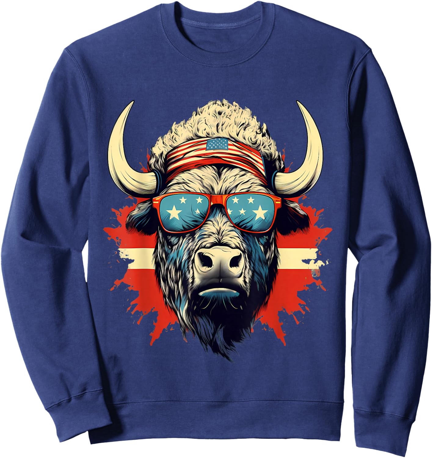 Buffalo America USA Sunglasses Animal Art Bison Splash Sweatshirt - Sweatshirt | Navy