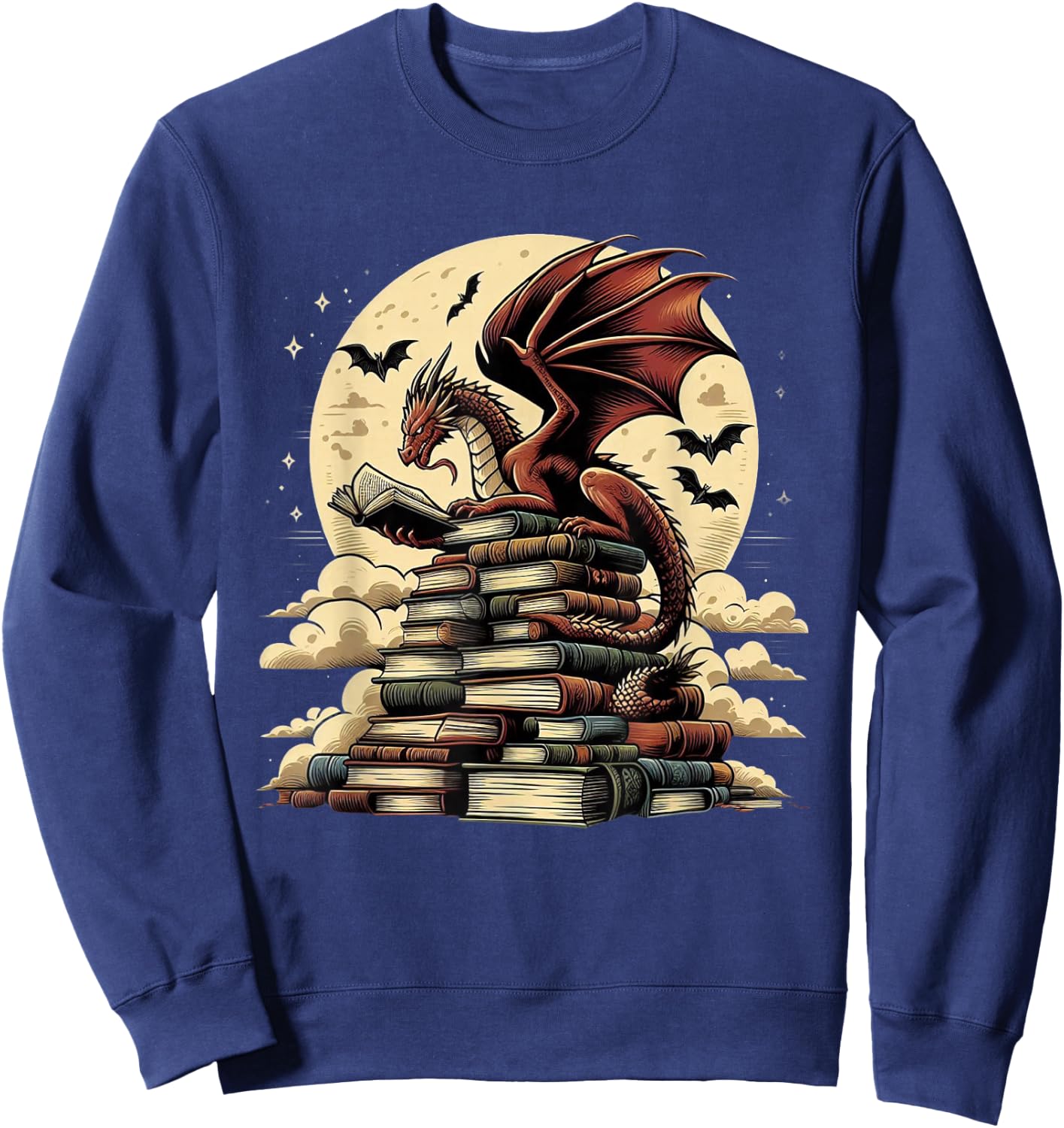 Dragon Reading a Book Dragons and Books Lover Bookworm Sweatshirt - Sweatshirt | Navy