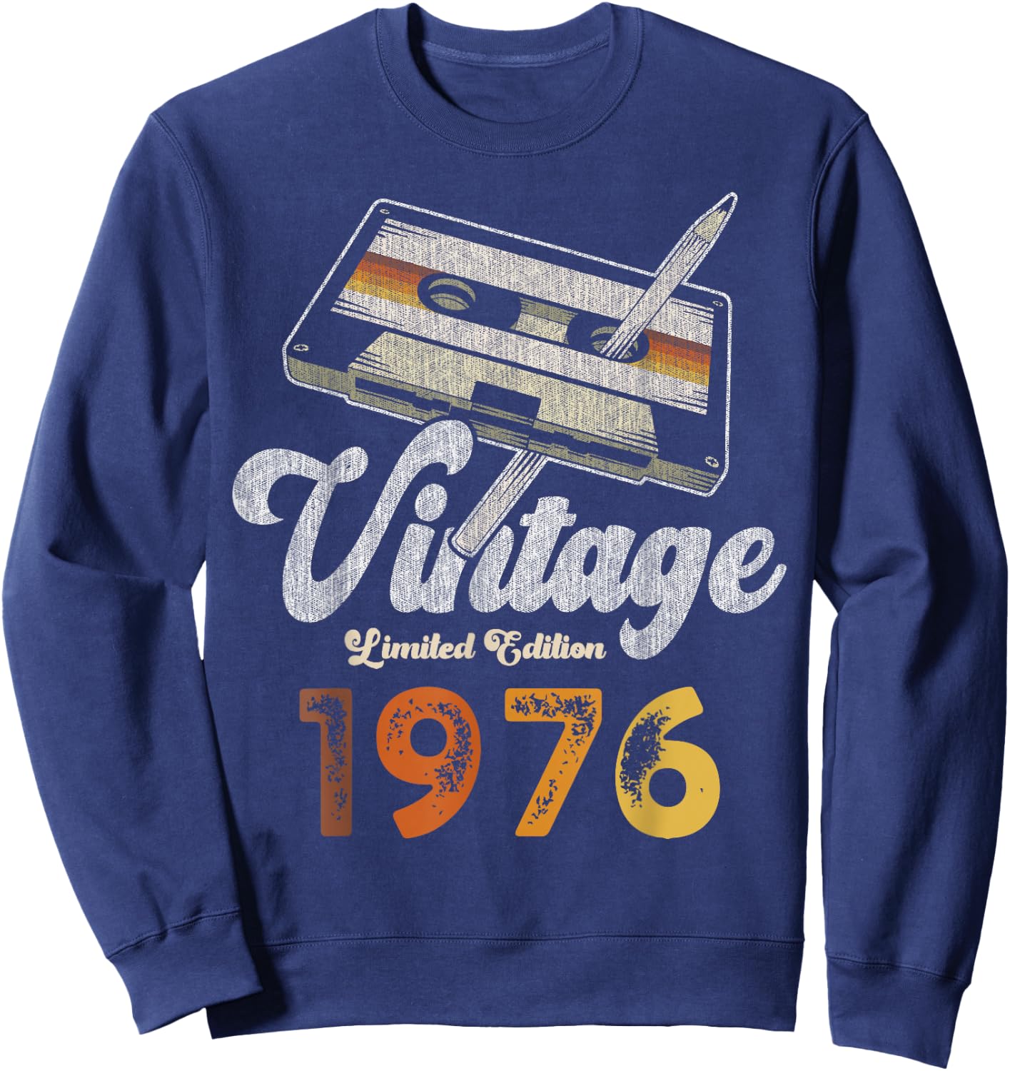 Vintage 1976 Cassette Pencil 49th Birthday Sweatshirt - Sweatshirt | Navy