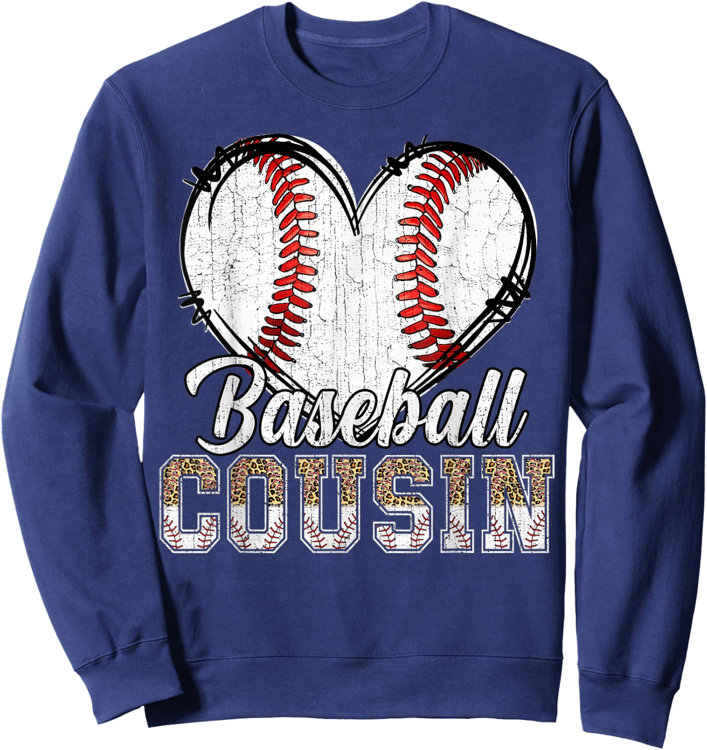 Softball Baseball Cousin Heart Leopard Print Mother's Day Sweatshirt - Sweatshirt | Navy