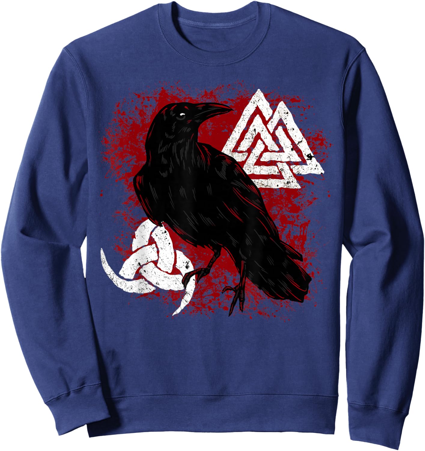 Valknut Norse Crow Triple Horn of Odin Viking Raven Sweatshirt - Sweatshirt | Navy