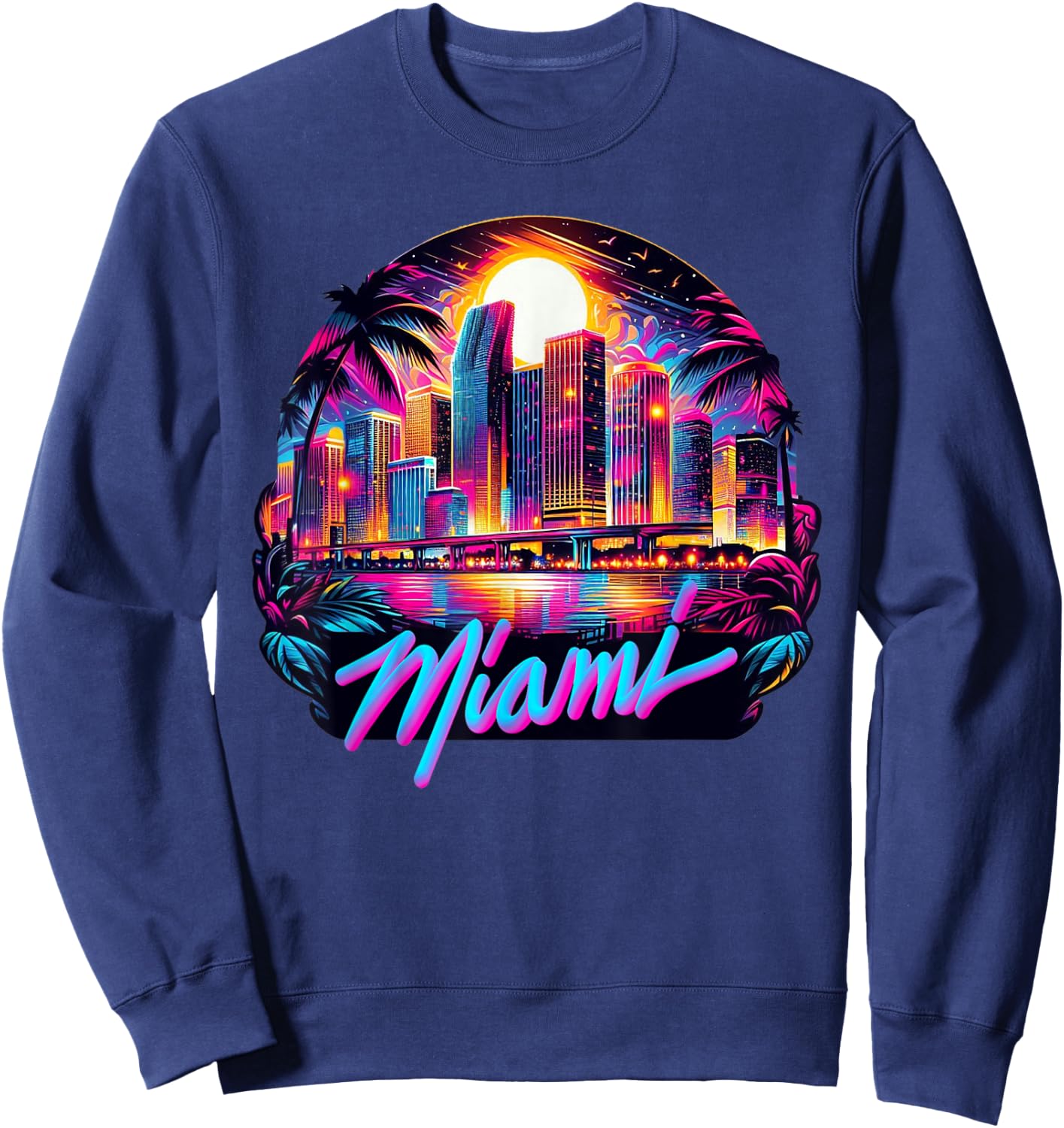 Miami City Men Florida Vibrant Colorful Souvenir Miami , Black, S Sweatshirt - Sweatshirt | Navy