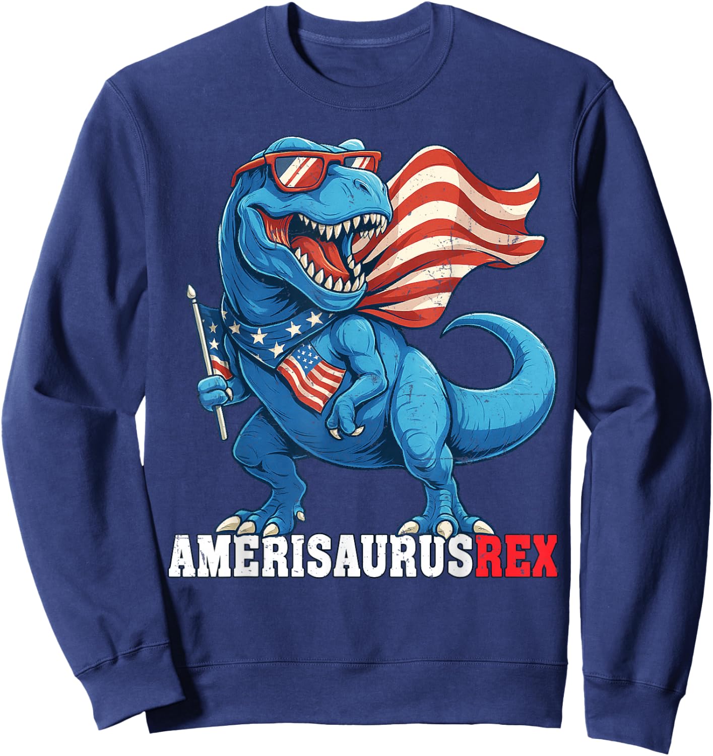 Dinosaur 4th of July Boys Girls Men Amerisaurus T Rex Funny Sweatshirt - Sweatshirt | Navy