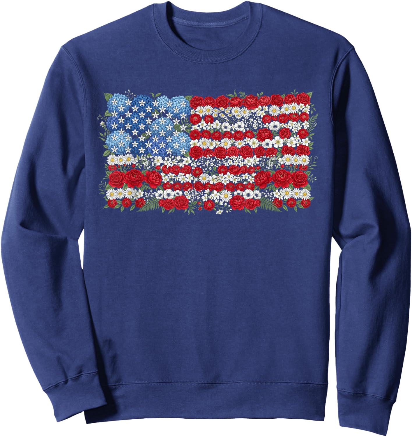 USA Floral American Flag Flower 4th of July Sweatshirt - Sweatshirt | Navy