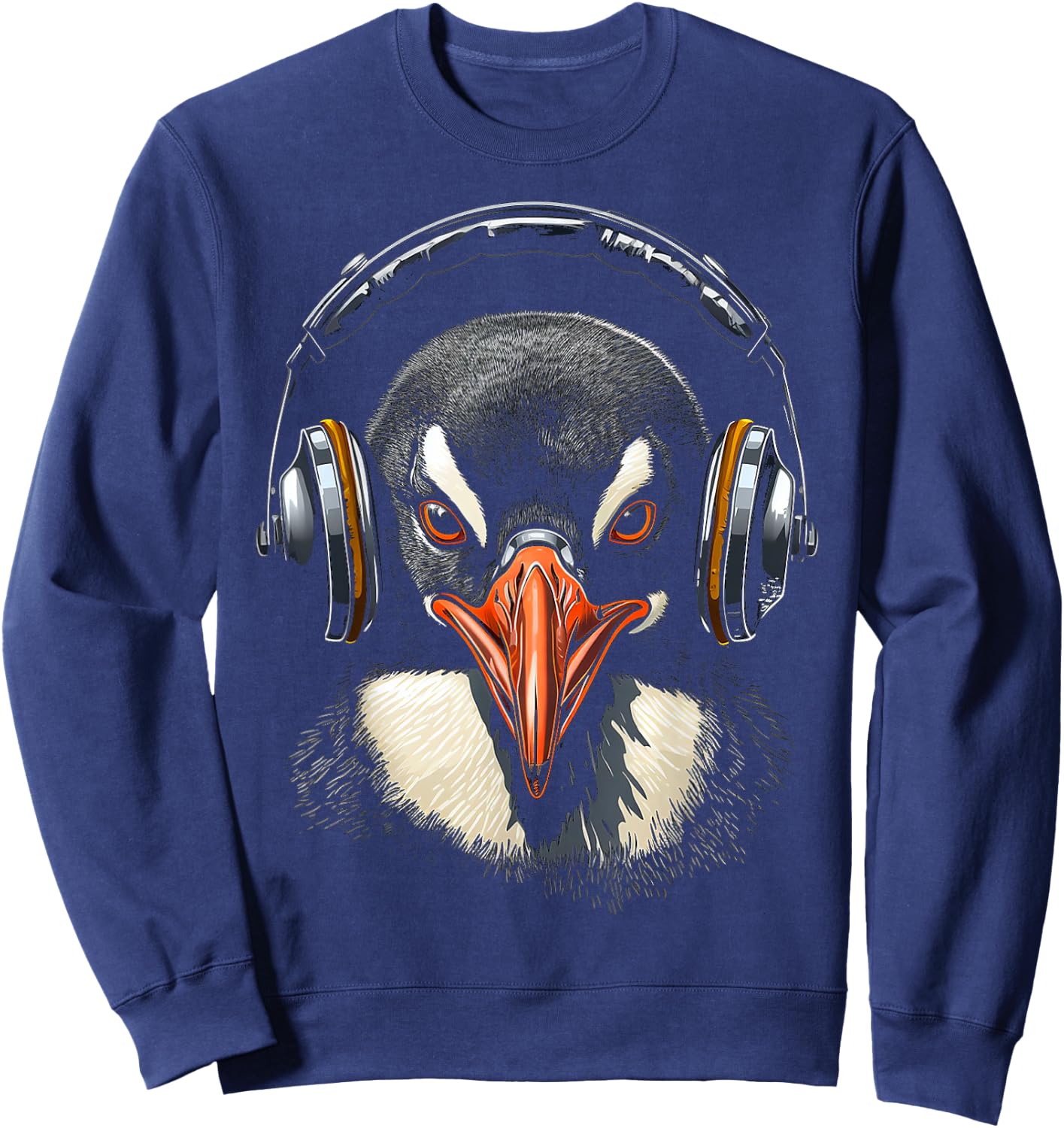 Penguin Headphone Animal Motif Music Artwork Penguin Sweatshirt - Sweatshirt | Navy