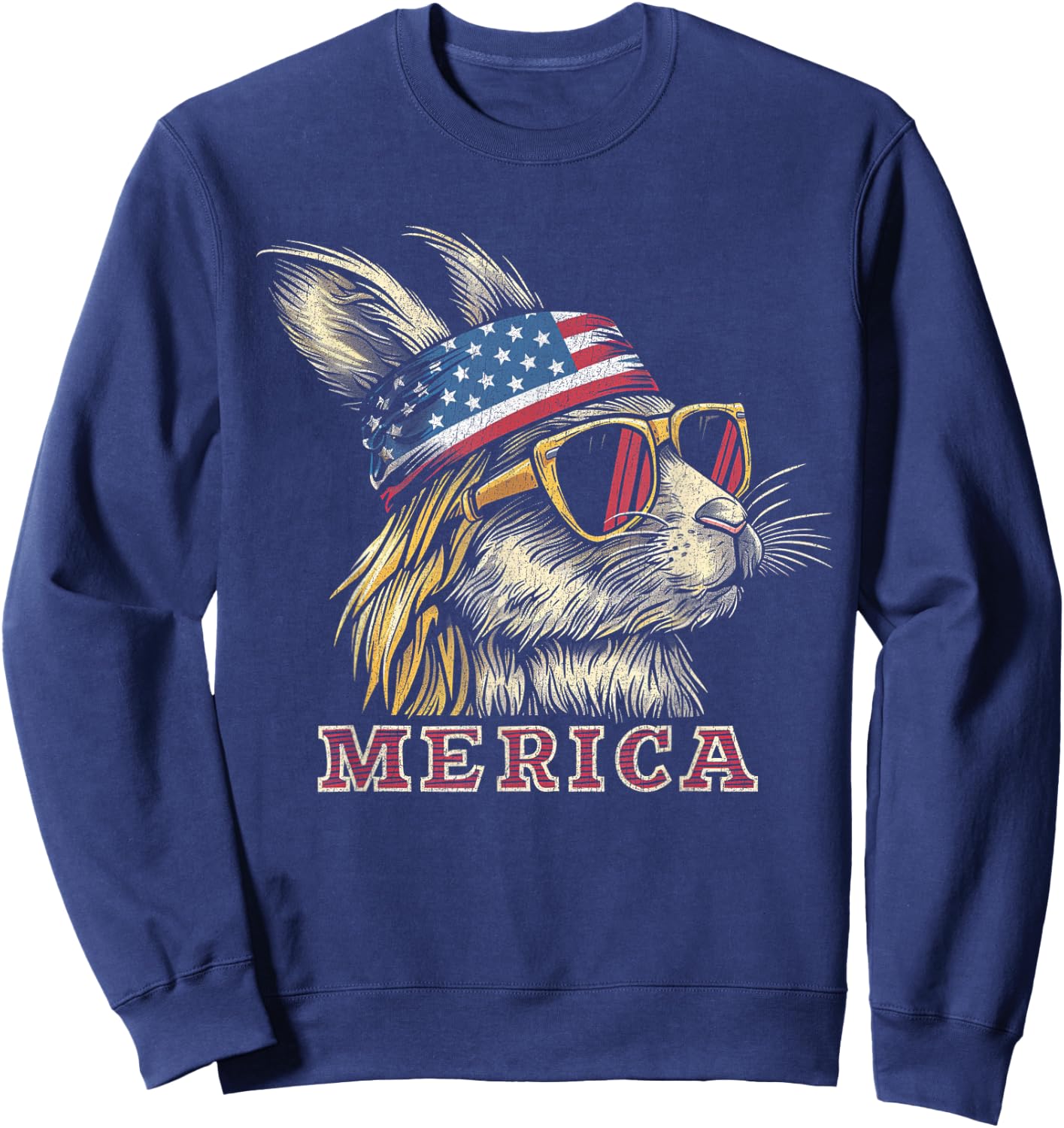 Rabbit Bunny - Patriotic 4th of July American Flag Mullet Sweatshirt - Sweatshirt | Navy