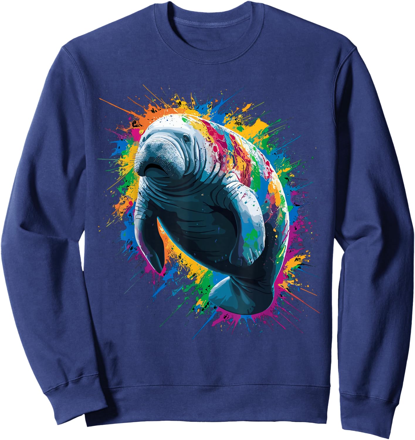 Colorful Paint Splash Manatee Art Graphic Sweatshirt - Sweatshirt | Navy