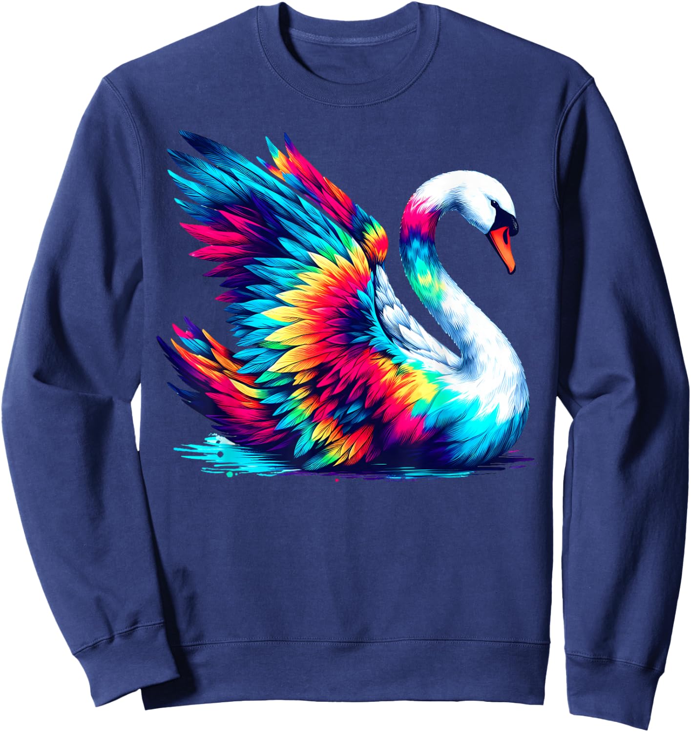 Cool Swan Bird Spirit Animal Illustration Tie Dye Art Sweatshirt - Sweatshirt | Navy