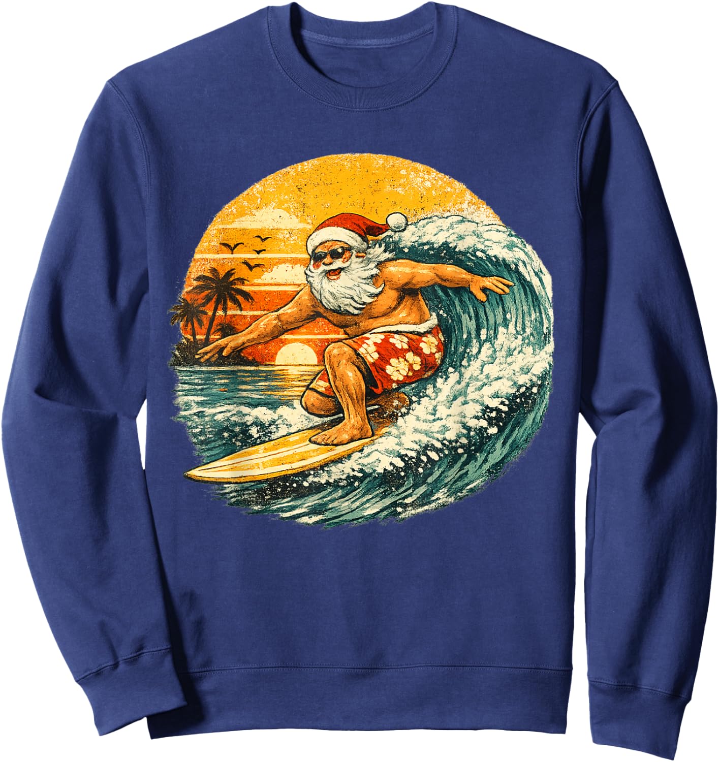 Santa Surfing Xmas in July Beach Christmas in June Sweatshirt - Sweatshirt | Navy