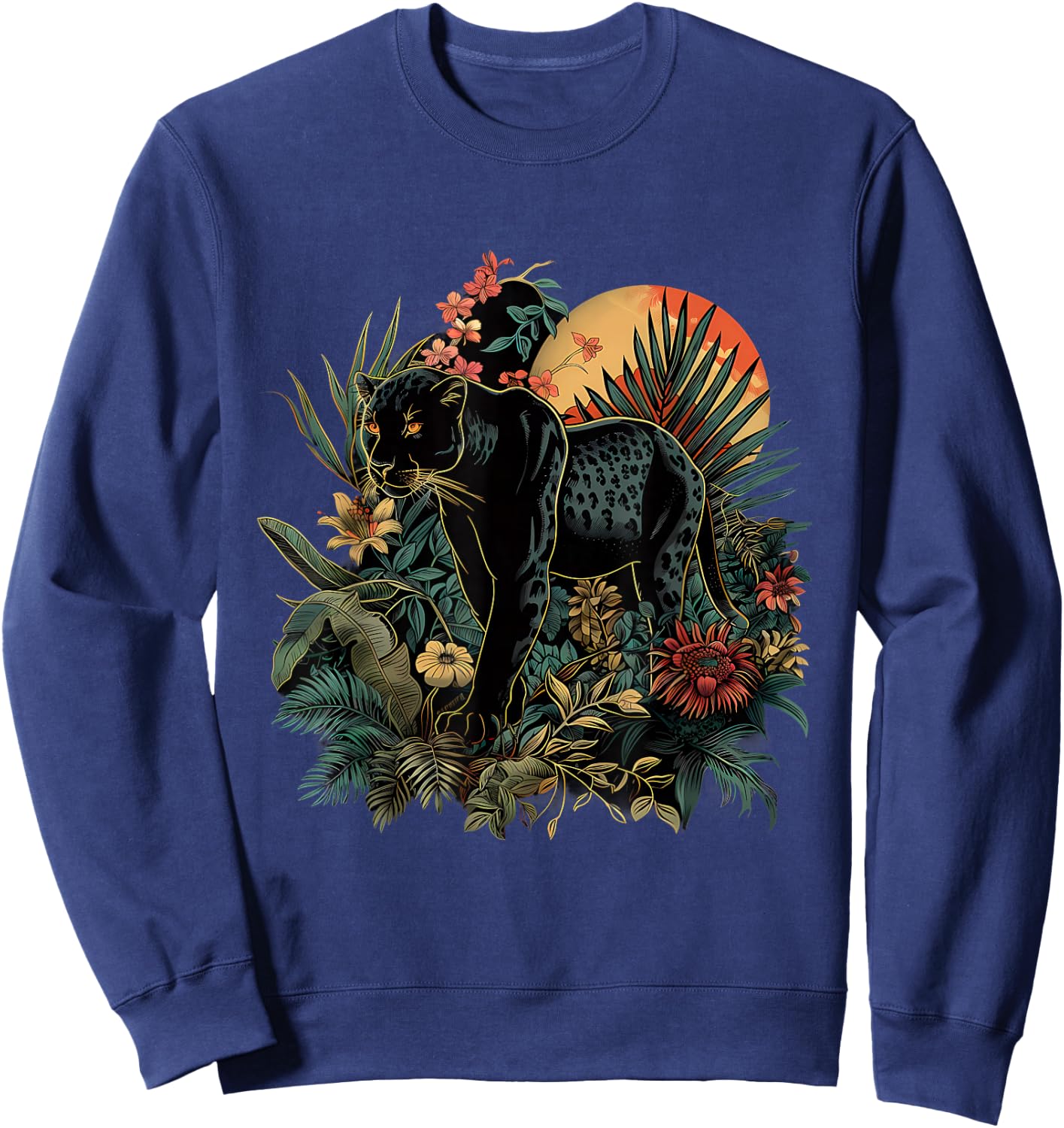 Panther Jungle Nature Artwork Moon Tropical Animal Art Sweatshirt - Sweatshirt | Navy