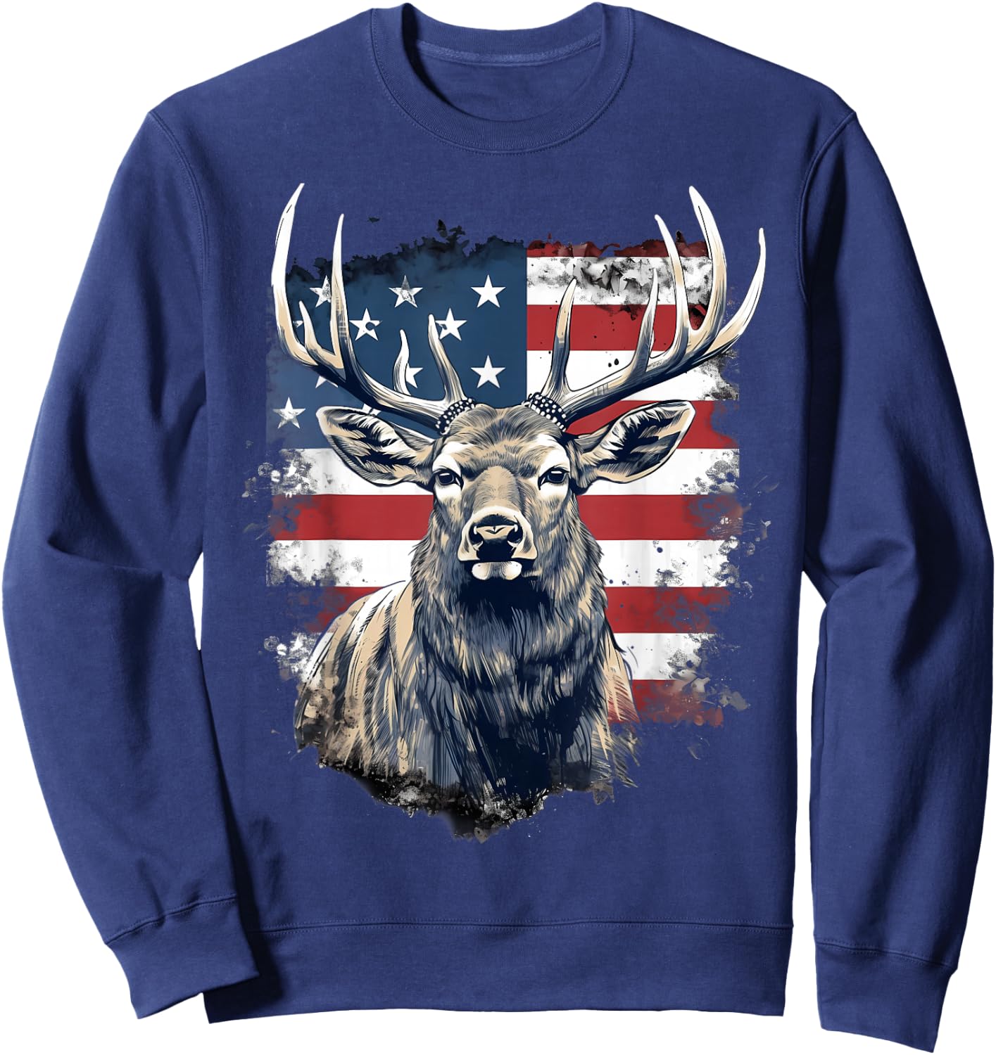 4th Of July US Flag Elk Sweatshirt - Sweatshirt | Navy