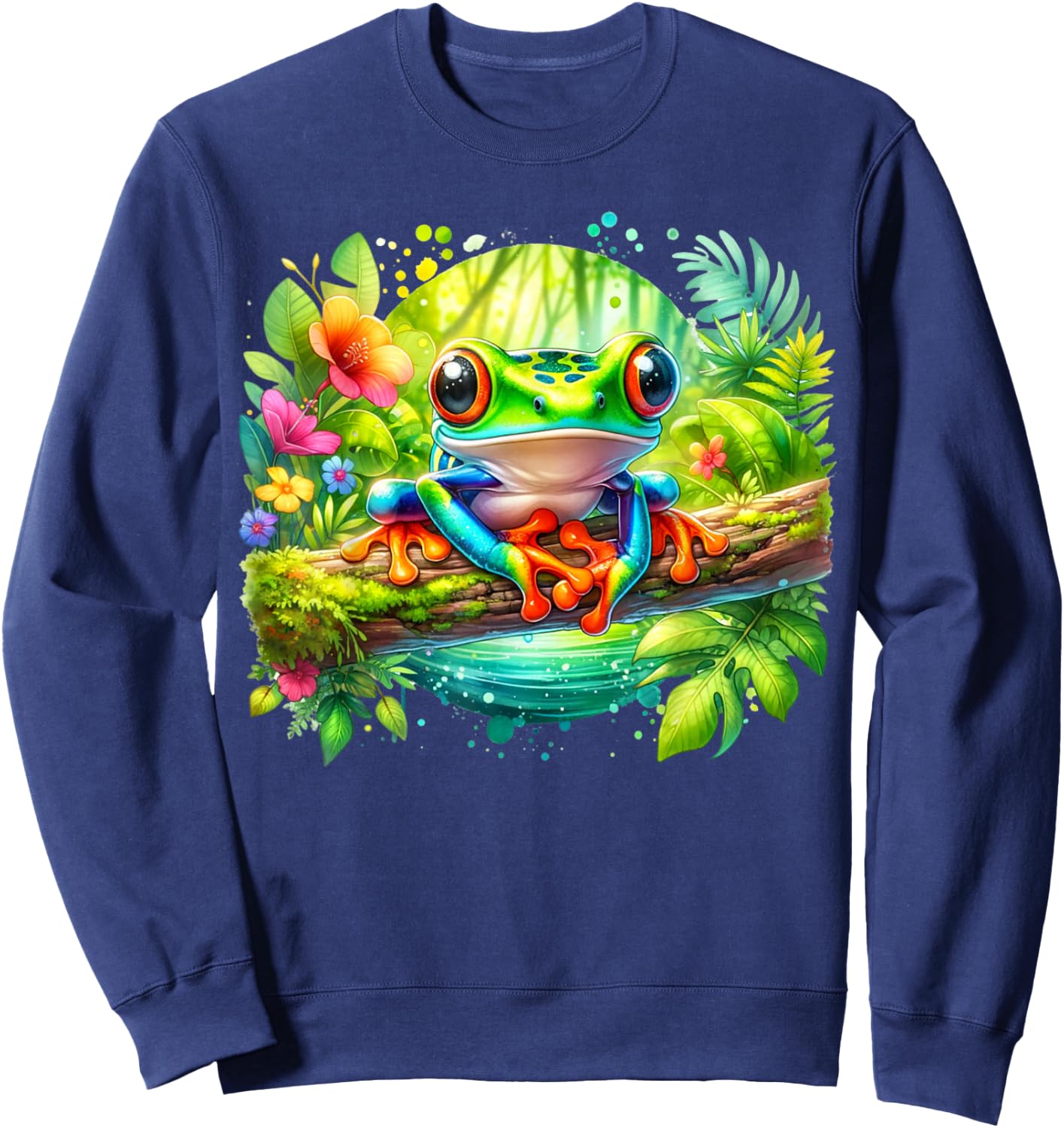 Cute Red Eyed Tree Frog In Vibrant Tropical Jungle Setting Sweatshirt - Sweatshirt | Navy