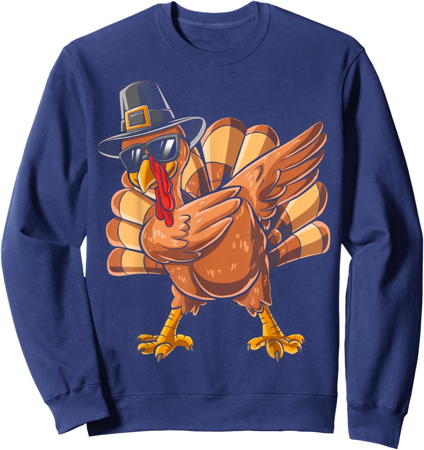 Funny Thanksgiving Turkey Pilgrim Dabbing Dab Dance Turkey Sweatshirt - Sweatshirt | Navy