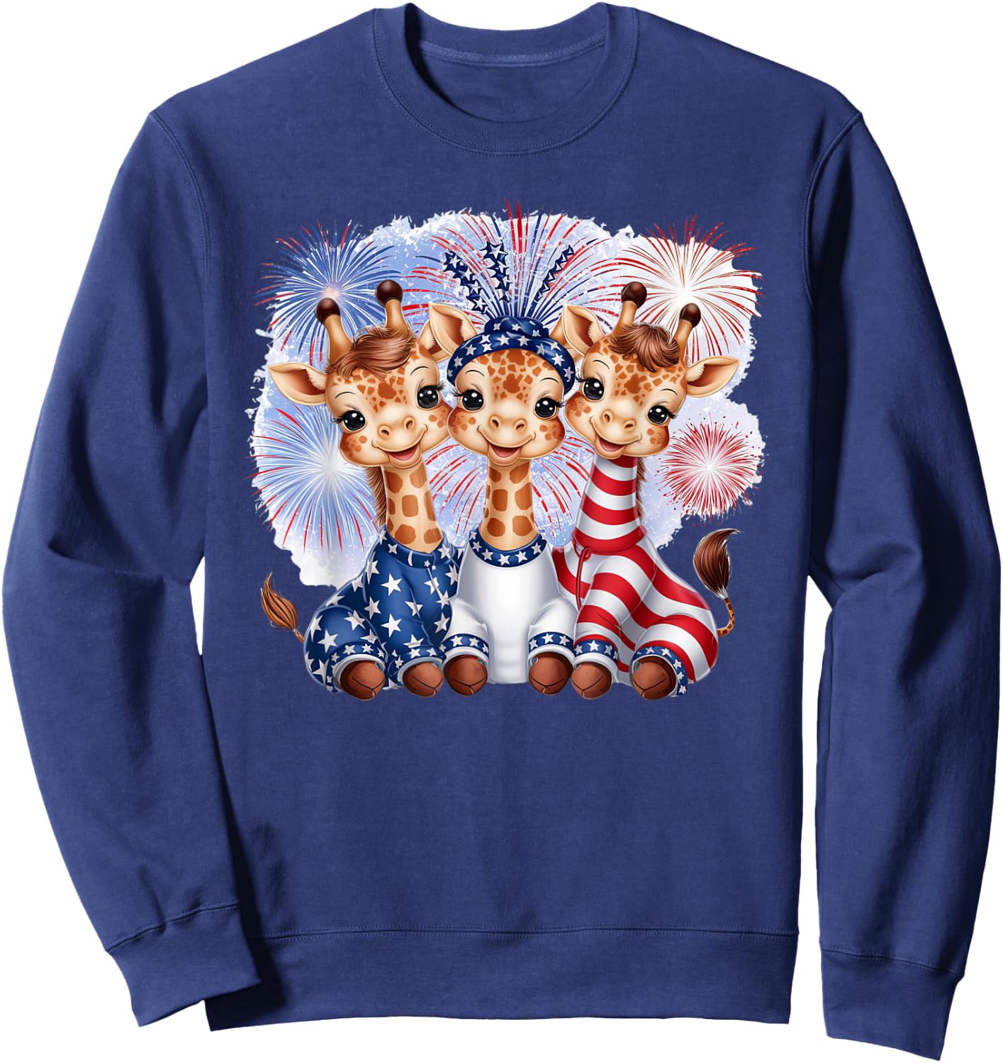 Giraffe 4th of July Party Patriotic Fireworks America Flag Sweatshirt - Sweatshirt | Navy