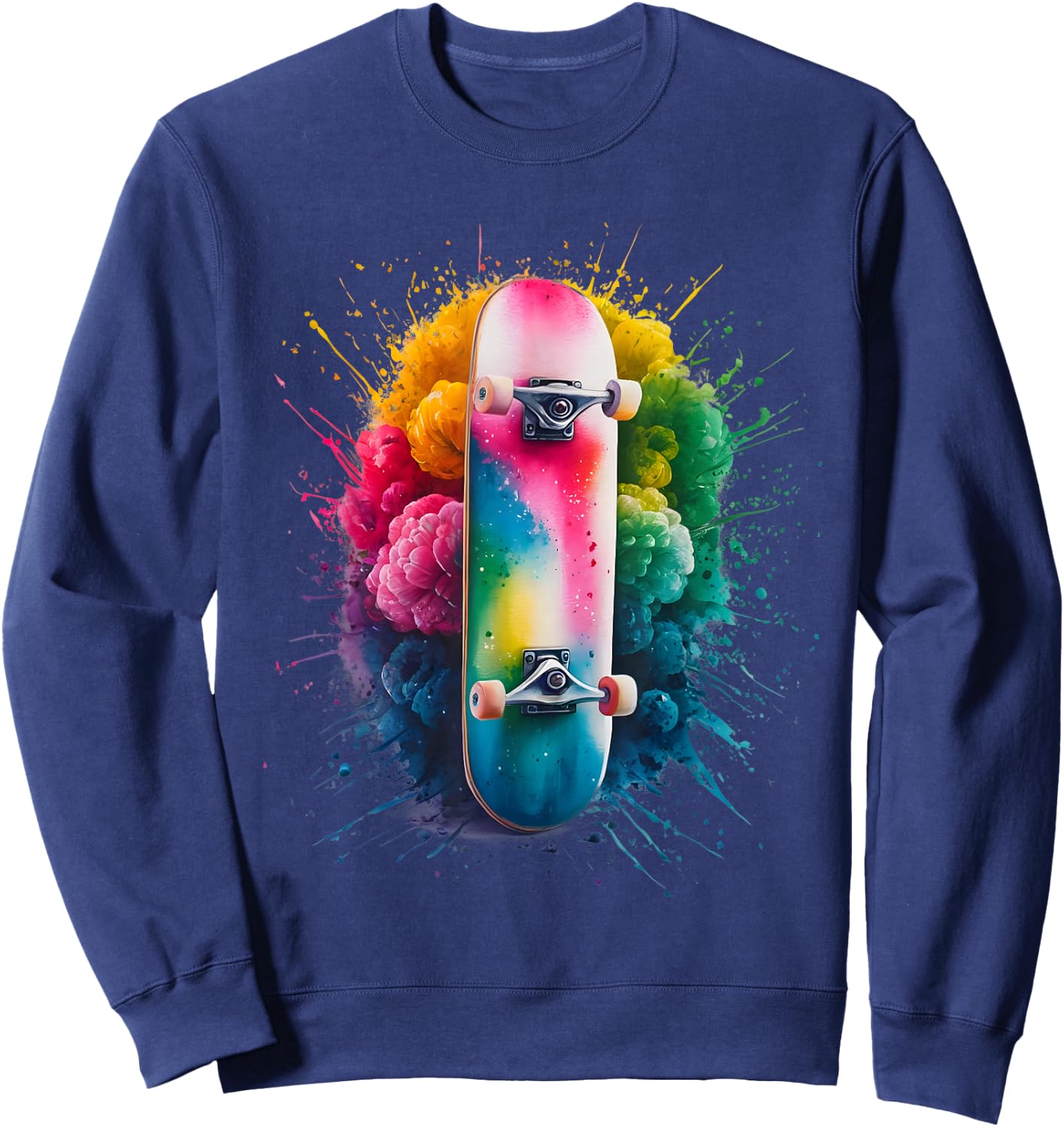 Skater Men's Women's Colourful Watercolour Skateboarding , black Sweatshirt - Sweatshirt | Navy
