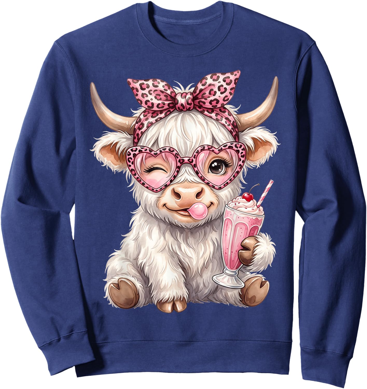 Scottish Highland Cow Eating Gum Bubblegum Sweatshirt - Sweatshirt | Navy