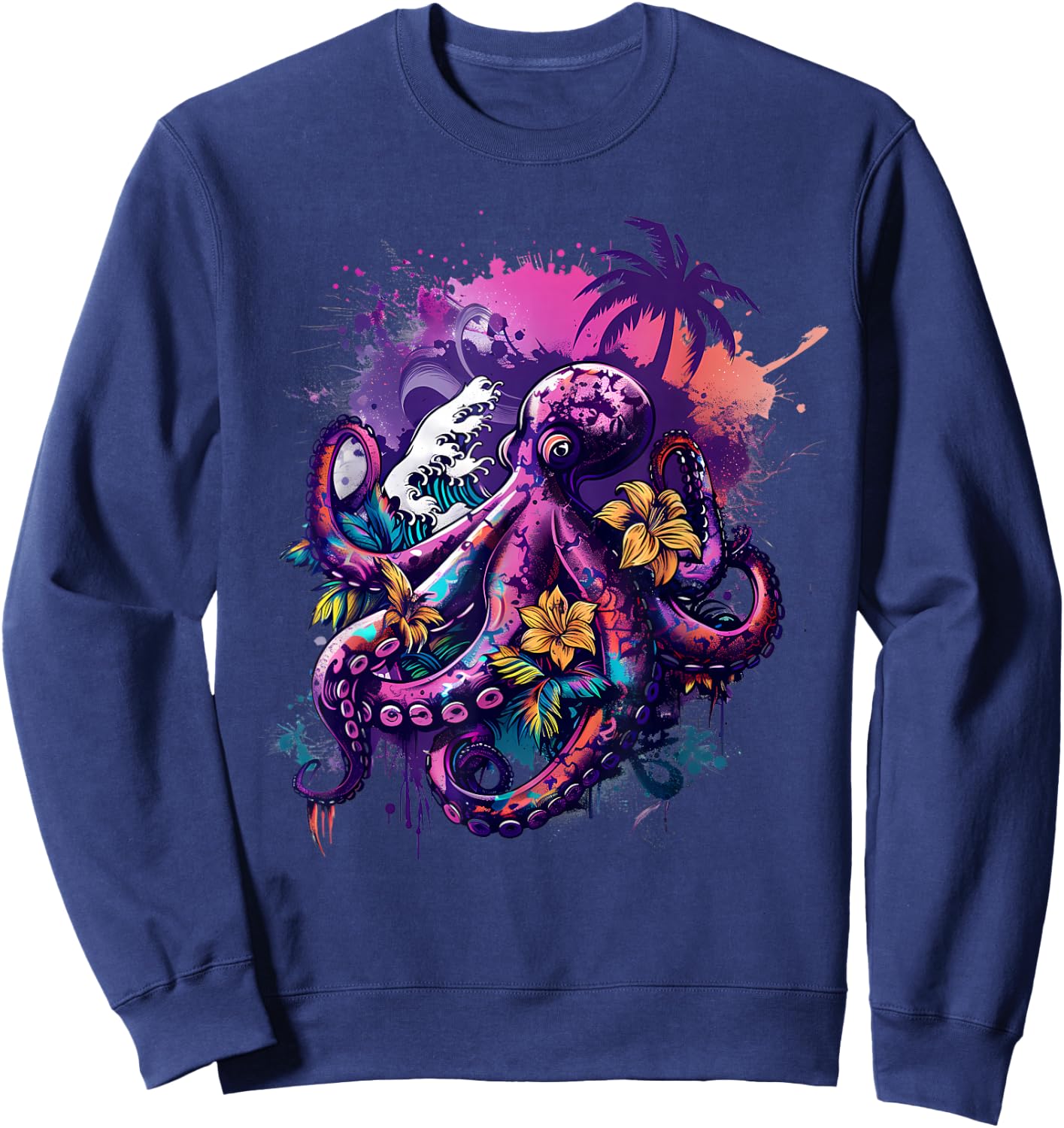 Octopus Sea Creature Artwork Floral Kraken Sea Ocean Octopus Sweatshirt - Sweatshirt | Navy