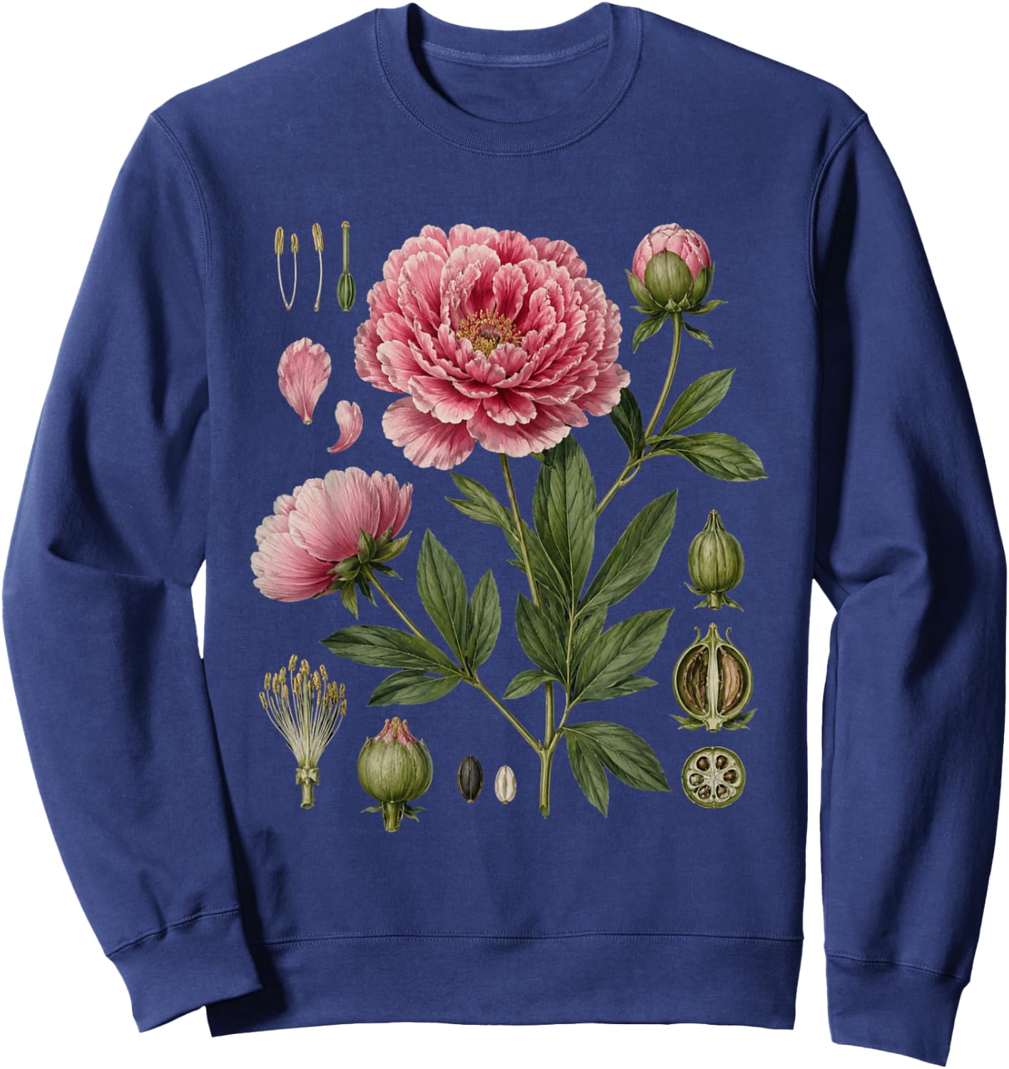 Peony Anatomy Botanical Illustration Women Flower Peony Sweatshirt - Sweatshirt | Navy