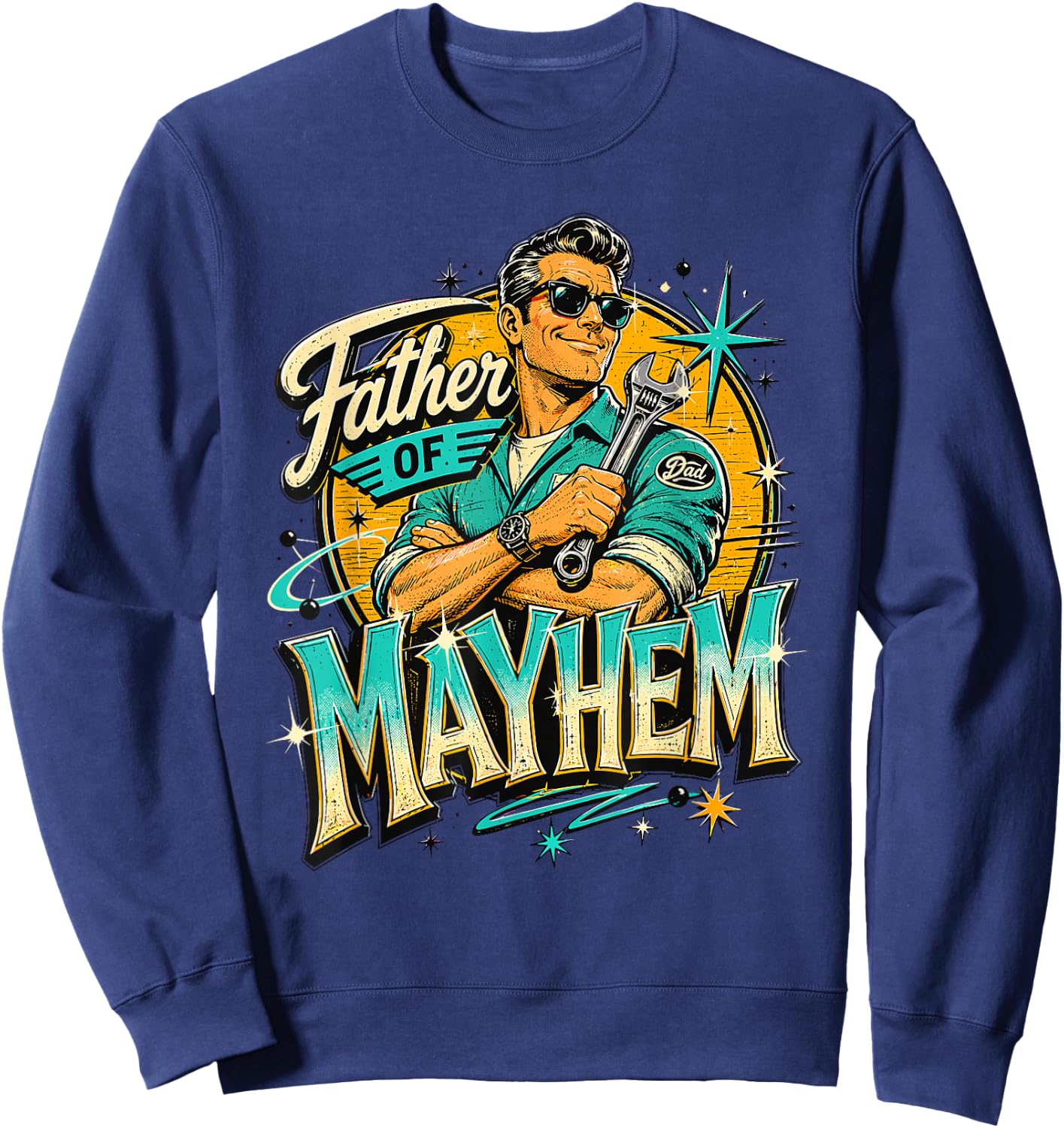 Father's Day Father of Mayhem Funny Dad Matching Family Sweatshirt - Sweatshirt | Navy
