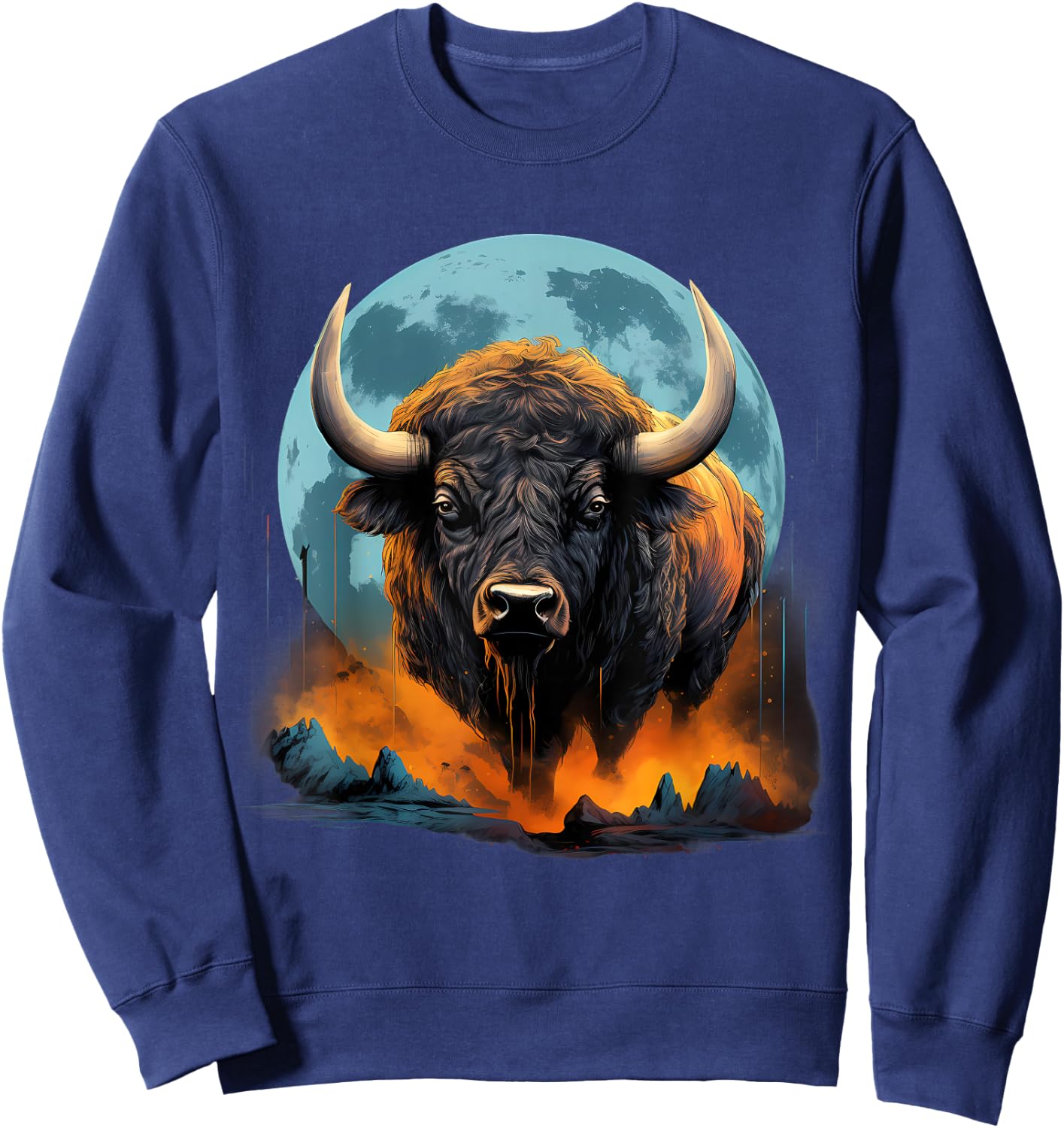 Bison Colorful Nature Buffalo Motif Savanna Safari Wildlife Sweatshirt - Sweatshirt | Navy