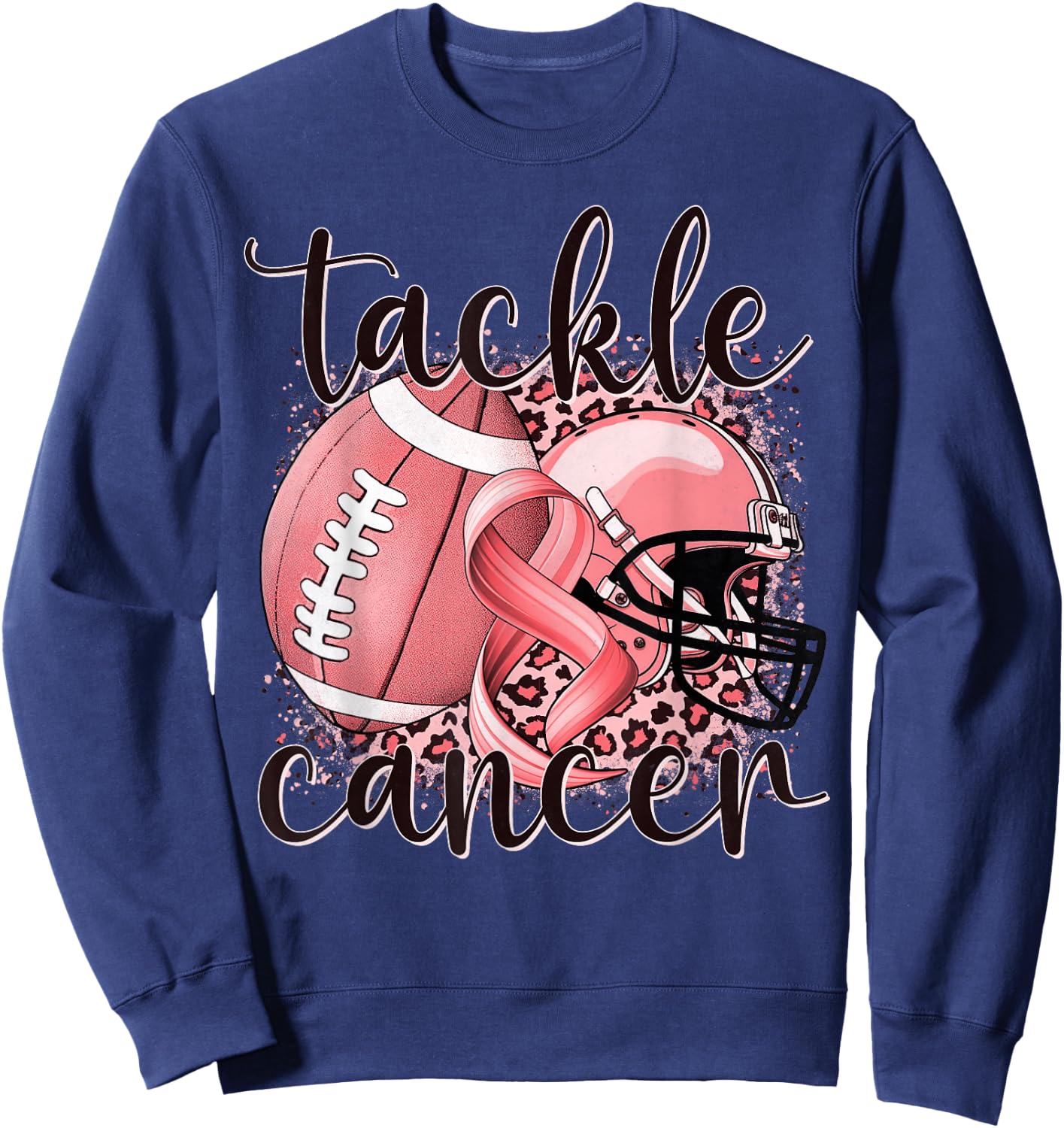 Tackle Uterine Cancer Football Lover Warrior Peach Ribbon Sweatshirt - Sweatshirt | Navy