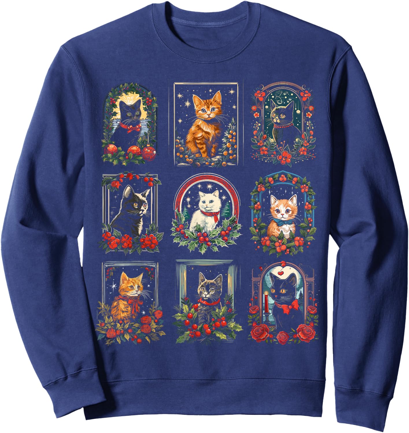 Vintage Kitten Christmas Cats, Cat Mom, Cat Dad Women, Men Sweatshirt - Sweatshirt | Navy
