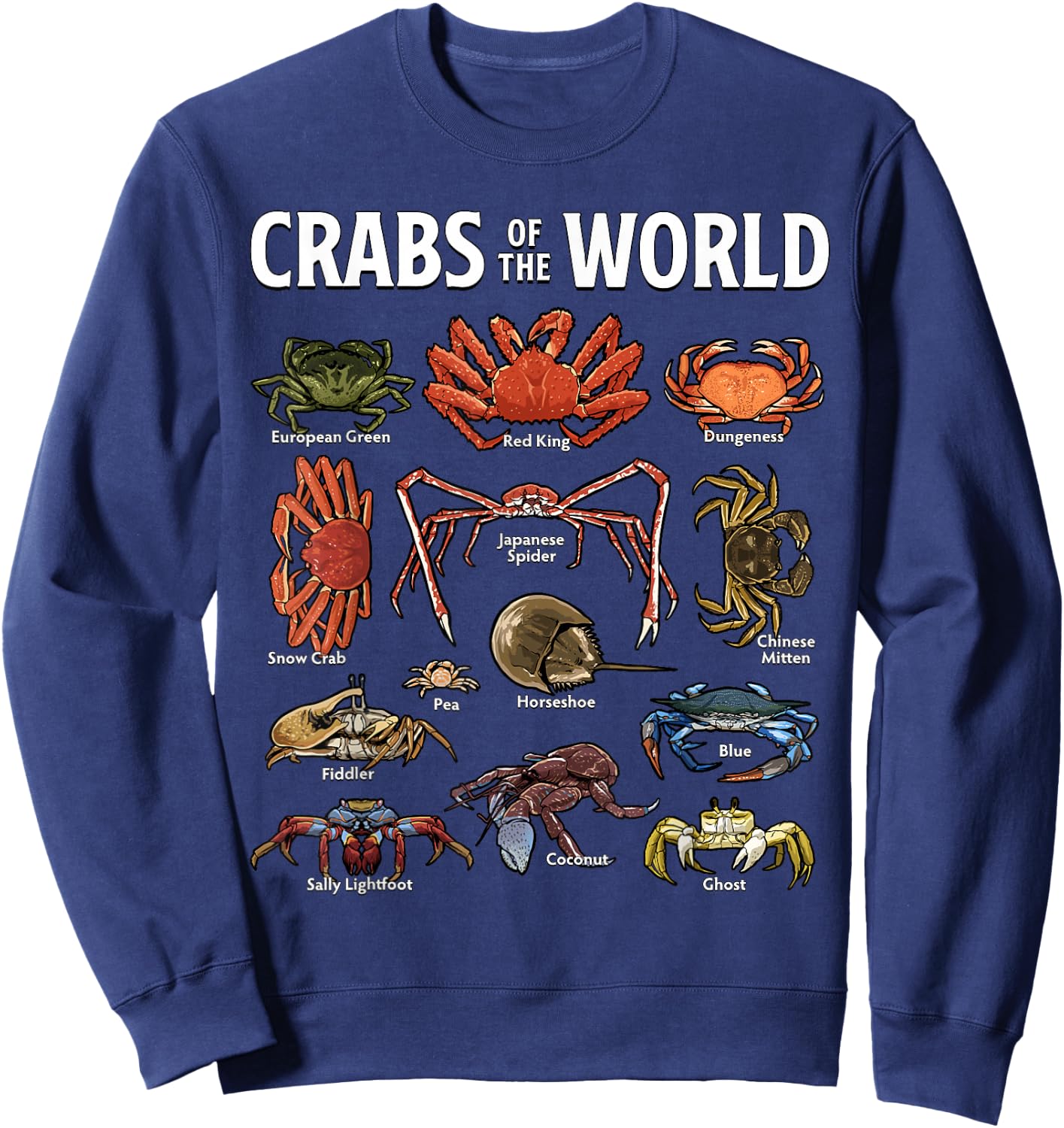 Crabs of the World Marine Life Crabs Illustration Sweatshirt - Sweatshirt | Navy