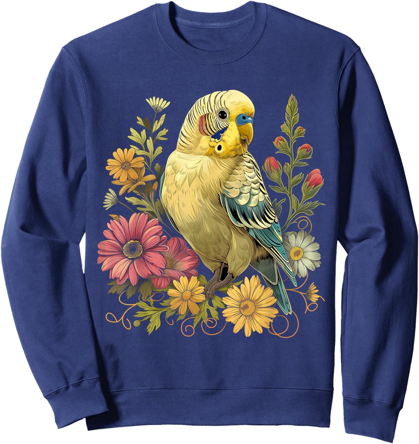 Budgie Parakeet Bird Mom Budgerigar Parrot Vintage Flower Sweatshirt - Sweatshirt | Navy