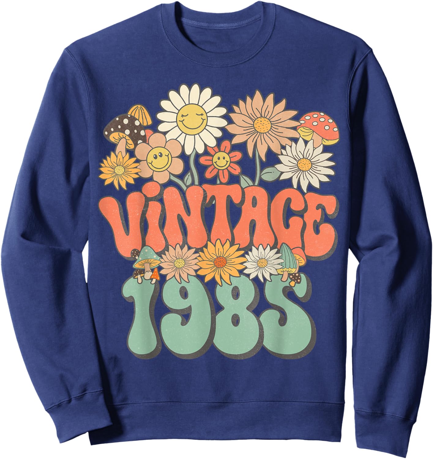 Retro Groovy Vintage 1985 Floral Hippie Daisy 40th Birthday Sweatshirt - Sweatshirt | Navy