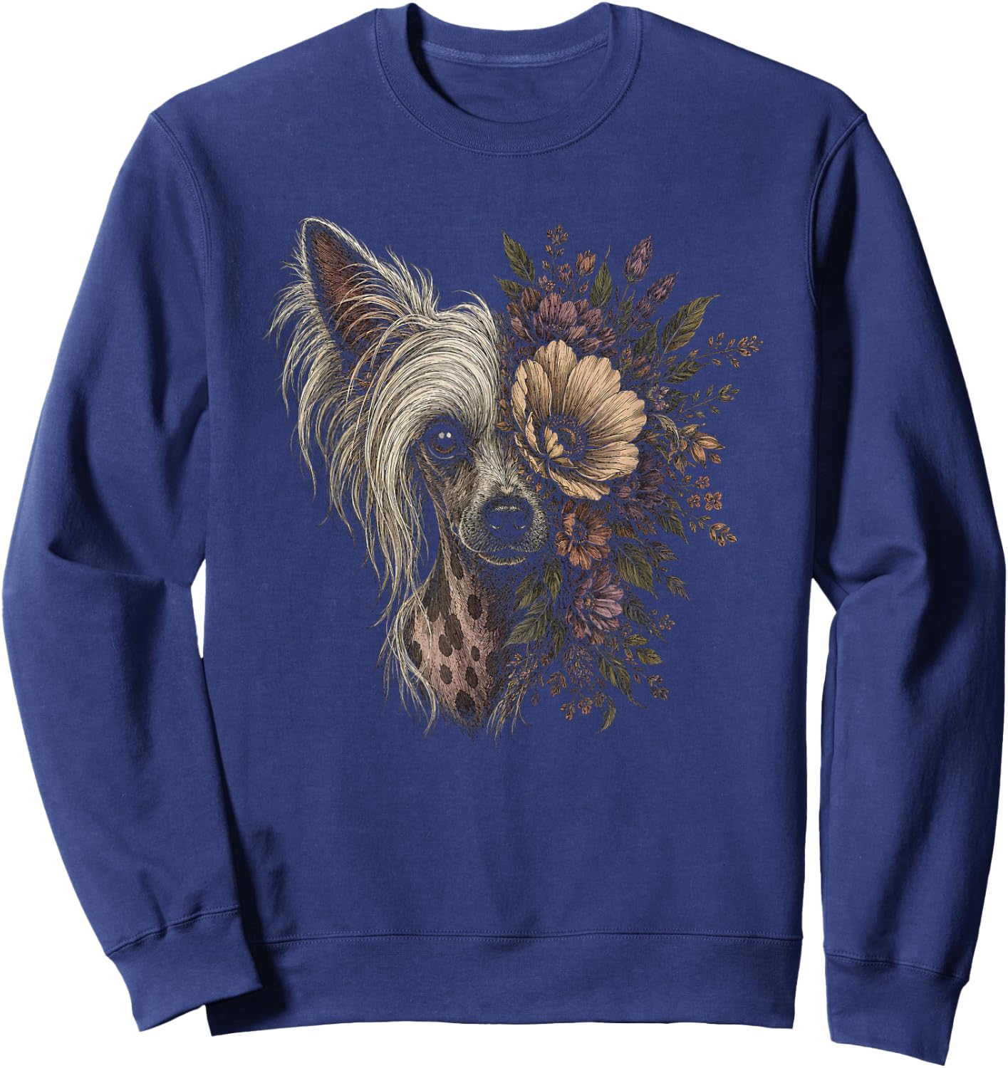 Floral Chinese Crested Dog Artwork Design Sweatshirt - Sweatshirt | Navy