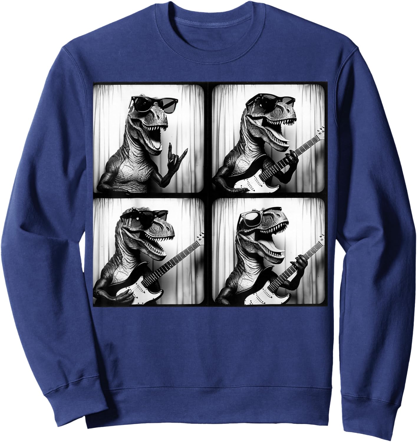 Dinosaur T rex Playing Electric Guitar. Dinosaur Photobooth Sweatshirt - Sweatshirt | Navy