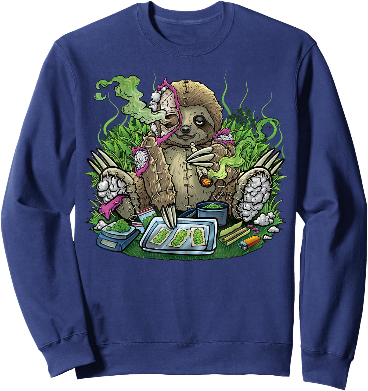 420 Sloth Stiffer Costume Hemp Leaf Cannabis Marijuana Weed , black Sweatshirt - Sweatshirt | Navy