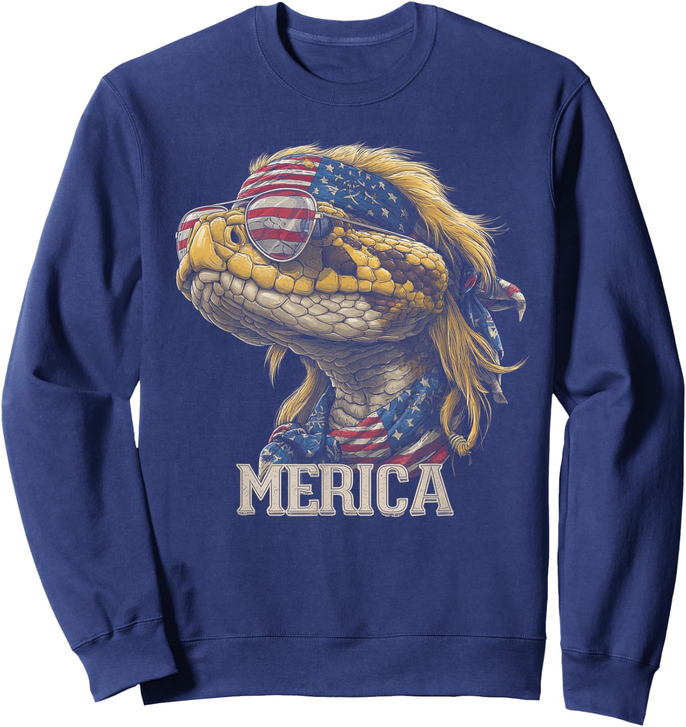 Rattlesnake Snake - Patriotic 4th of July American Flag Sweatshirt - Sweatshirt | Navy