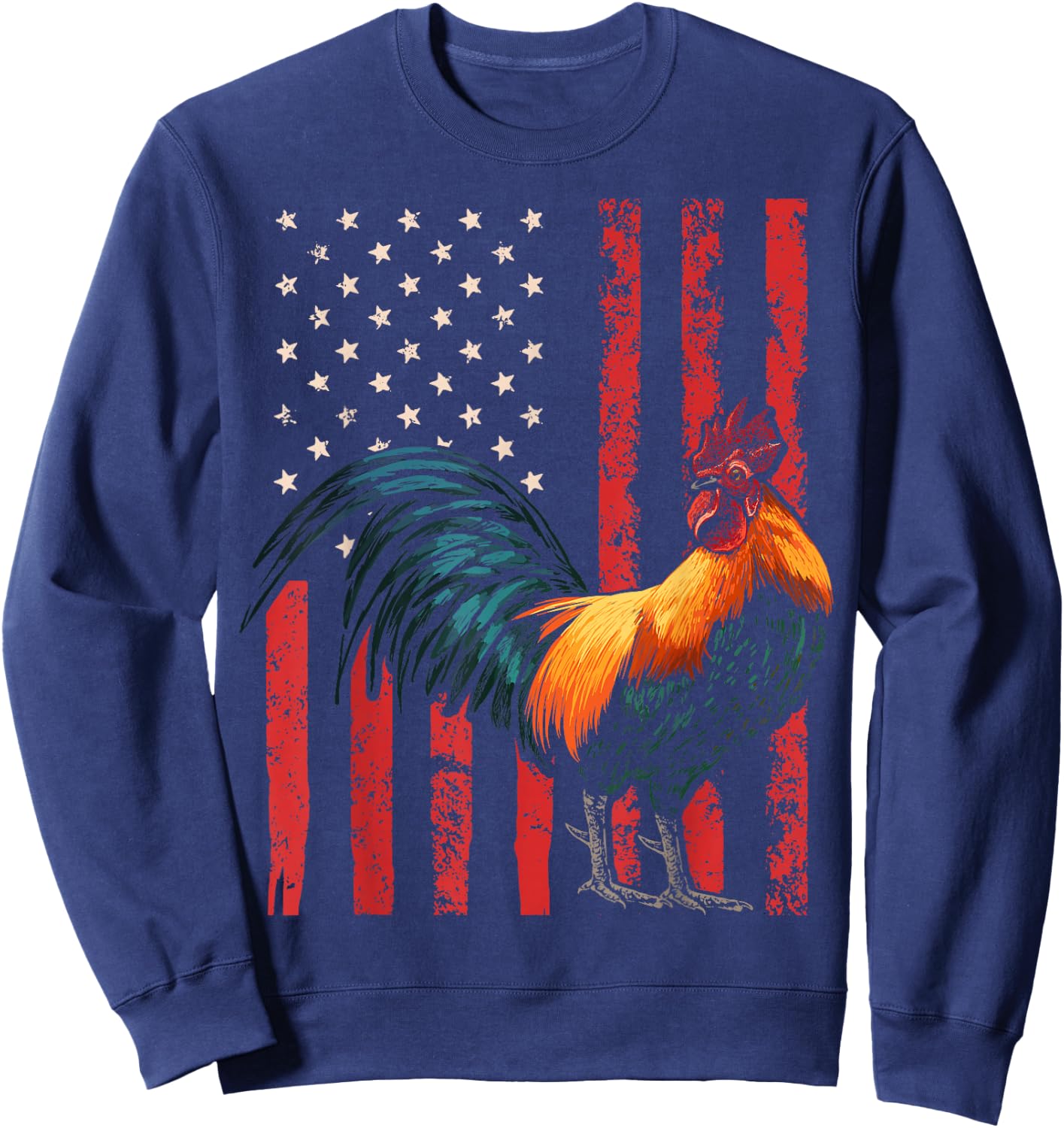 Rooster Chicken American Flag USA Fighting Cock Sweatshirt - Sweatshirt | Navy