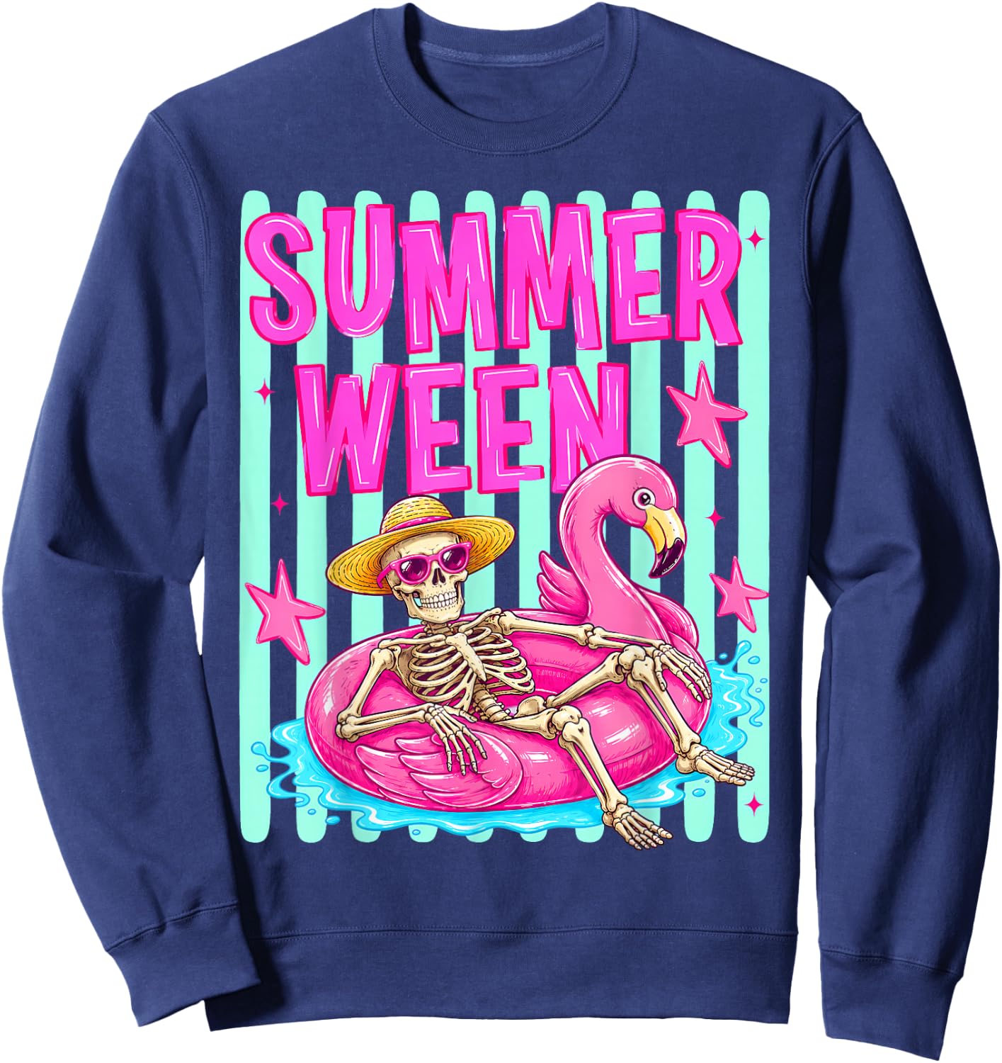 Preppy Summerween Skeleton Beach Party Halloween Vibes Sweatshirt - Sweatshirt | Navy