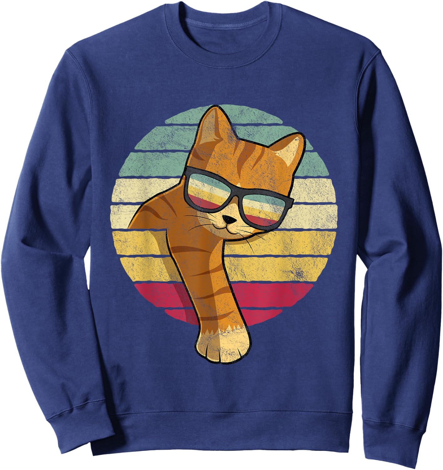 Retro Tabby Cat - Funny Orange Cat Sunglasses Sweatshirt - Sweatshirt | Navy
